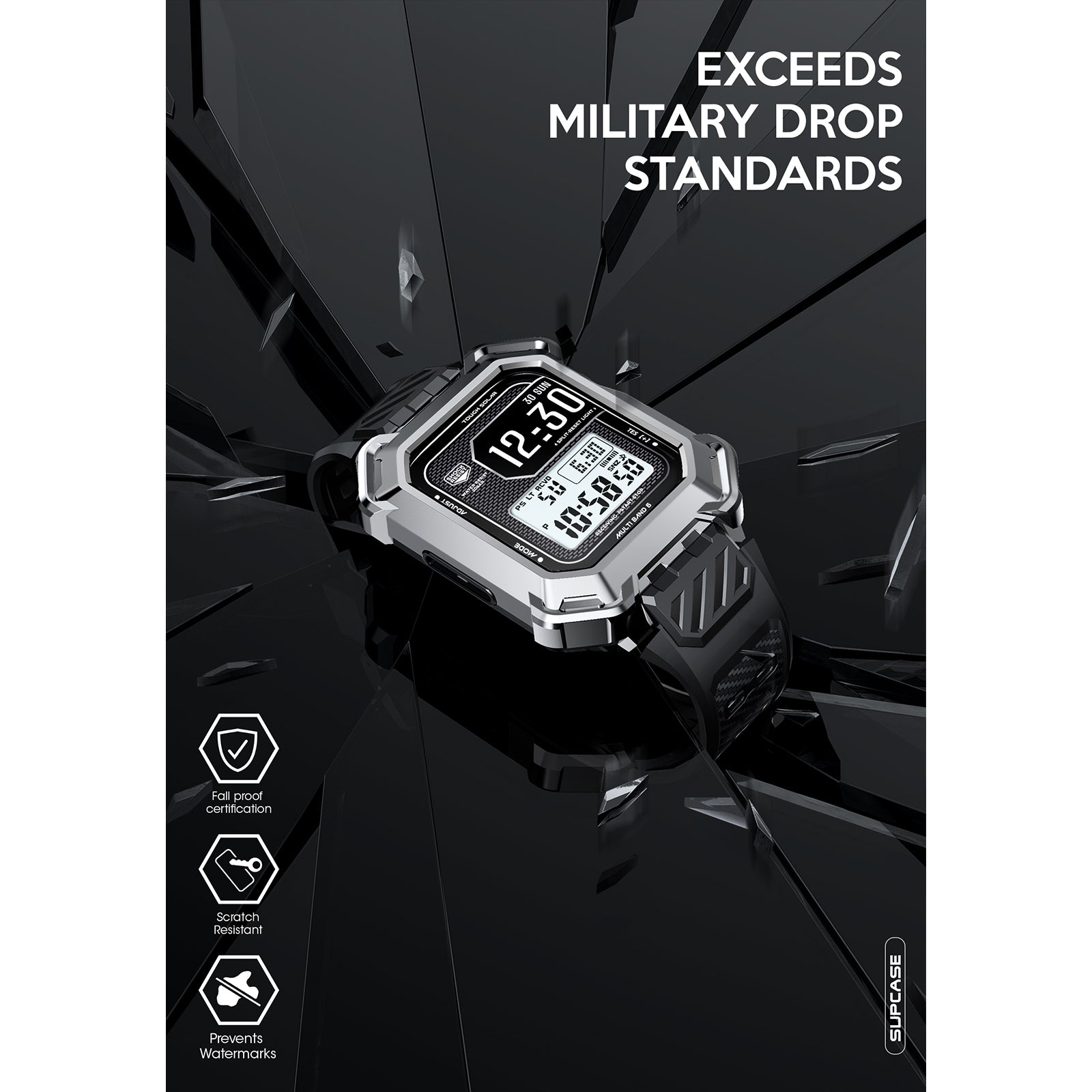 Apple Watch Unicorn Beetle PRO XT Rugged Metal Band Case for 44mm/45mm Series - Silver | Heavy Duty Protection for Outdoor, Sports & Daily Use