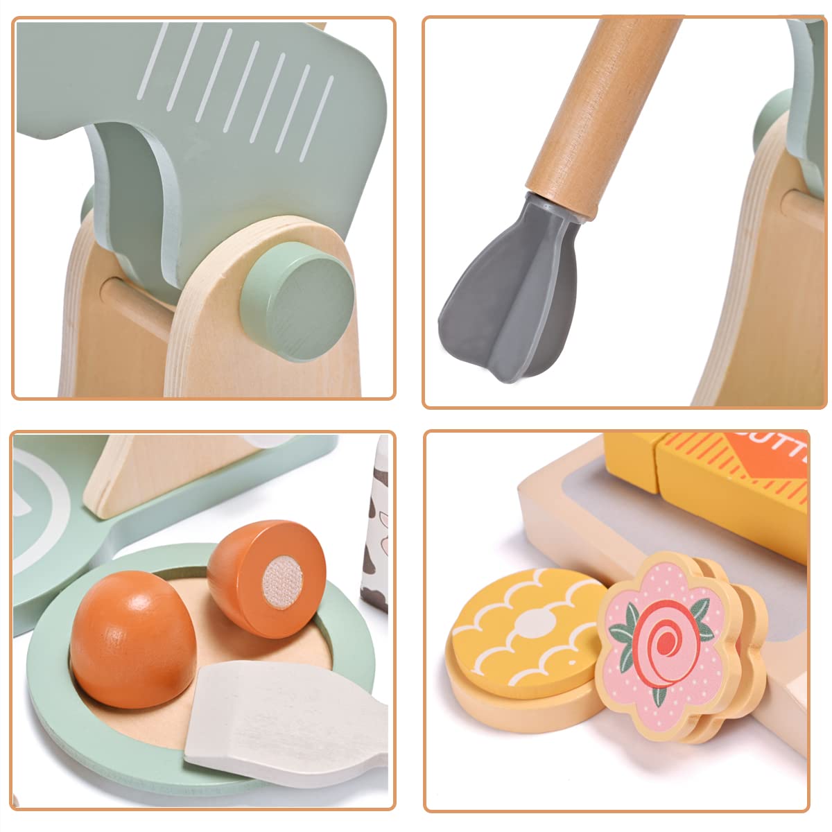 **Wooden Pretend Play Kitchen Accessories Set for Kids - Toy Mixer, Blender & Bake Cookies Playset - Educational Cooking Toys for Boys & Girls Ages 3+ - Perfect for Imaginative Play & Role-Playing Games**