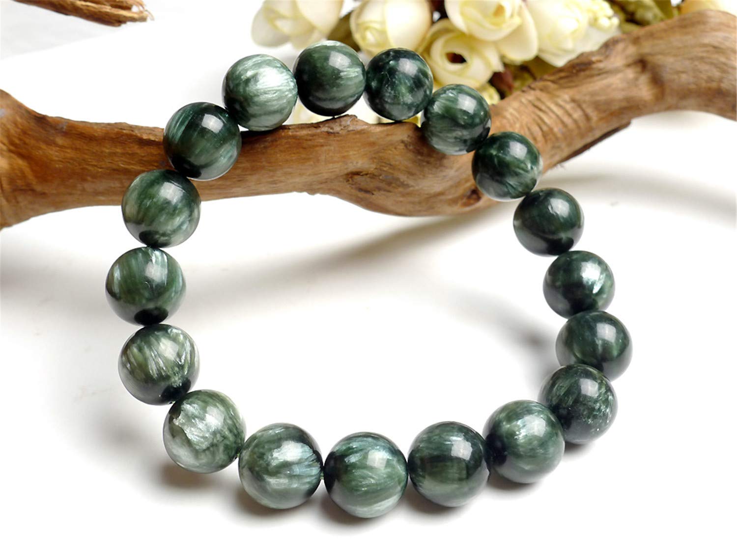 12mm Natural Green Seraphinite Crystal Stretch Bracelet for Women & Men - AAAA Quality Healing Stone Beads for Meditation, Yoga & Spiritual Jewelry