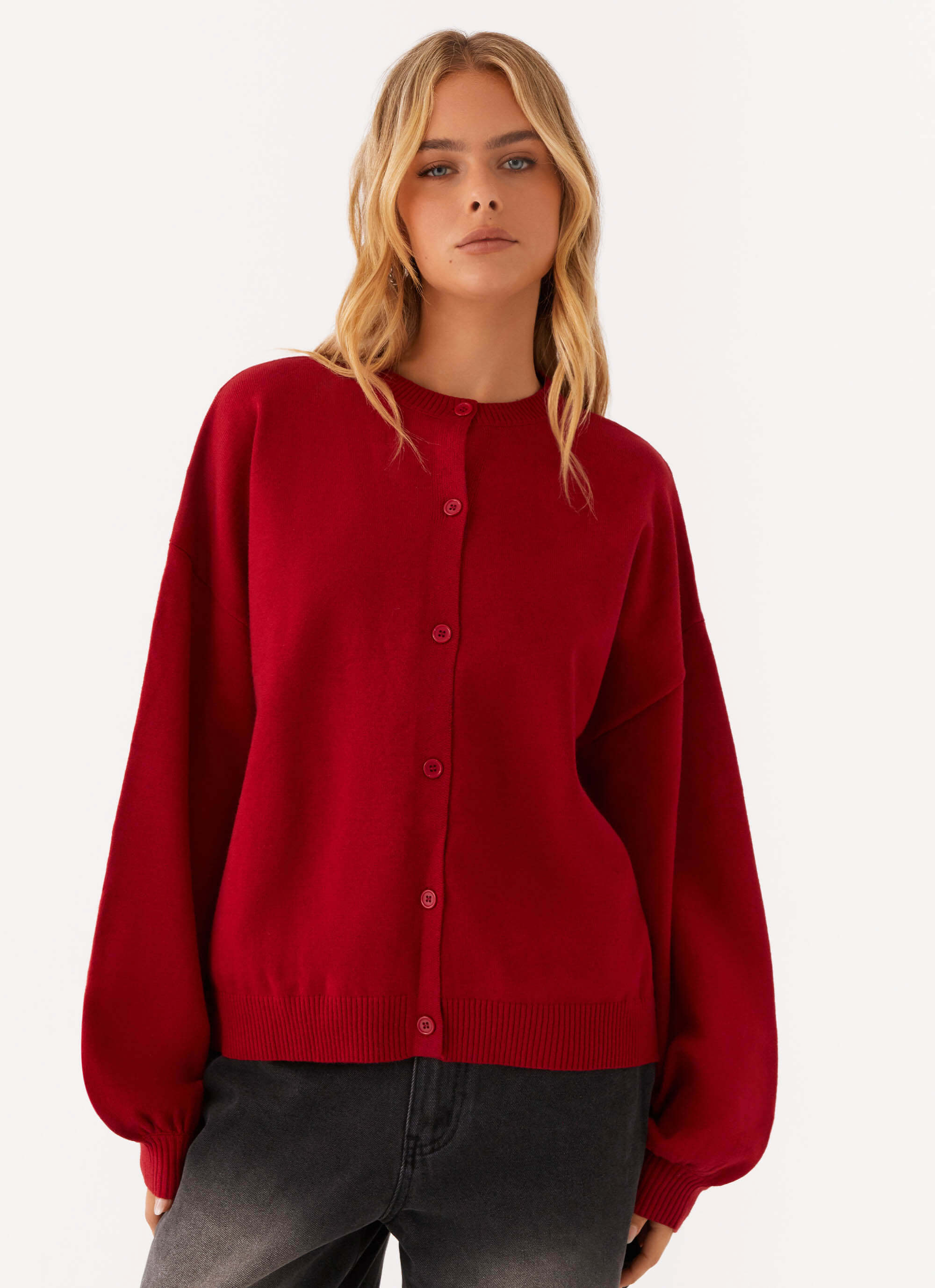 Joey Knit Cardigan for Women - Soft Wine Red Sweater | Cozy Fall & Winter Layering Outfit for Casual Wear & Office