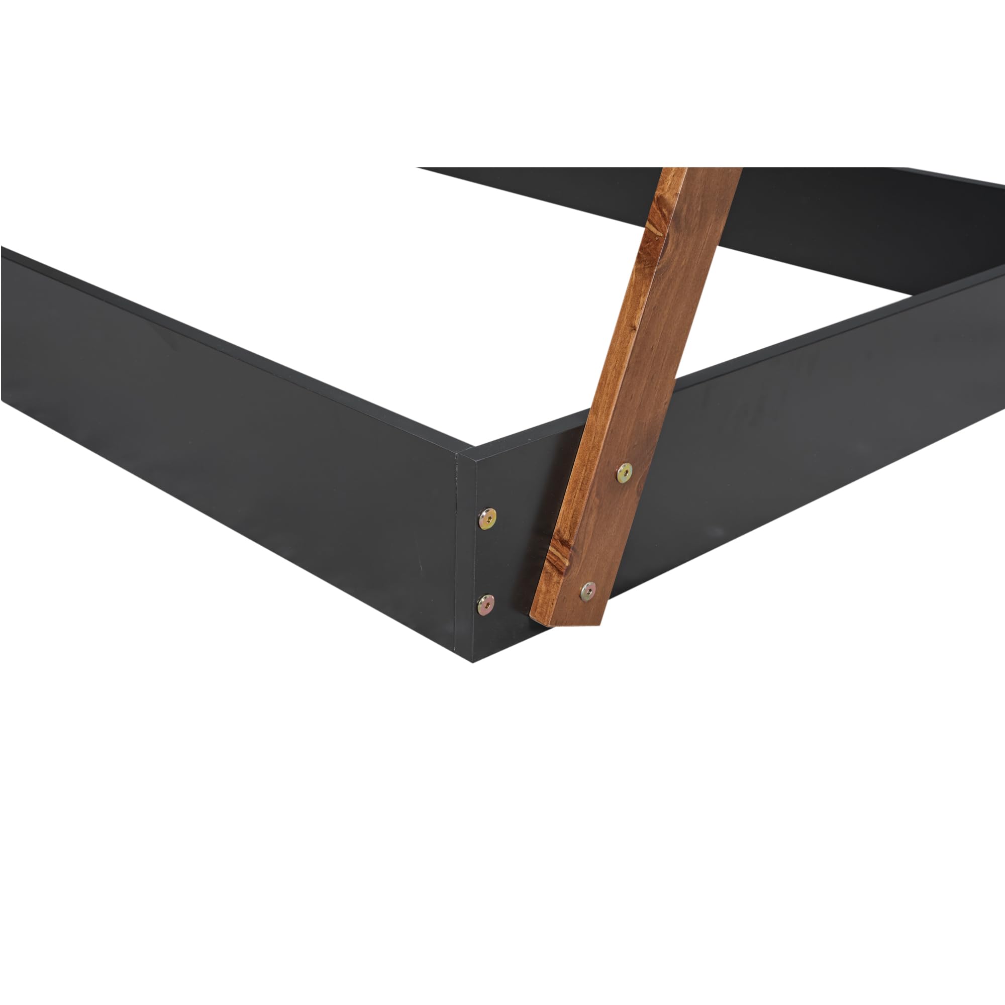Bellemave Twin Size Tent Floor Bed Frame with Triangle Structure - Teepee Style Montessori Bed for Kids, Girls & Boys - Sturdy Wooden Platform Bed for Playrooms & Bedrooms (Twin, Black + Brown) - Perfect for Imaginative Play & Cozy Sleep Spaces