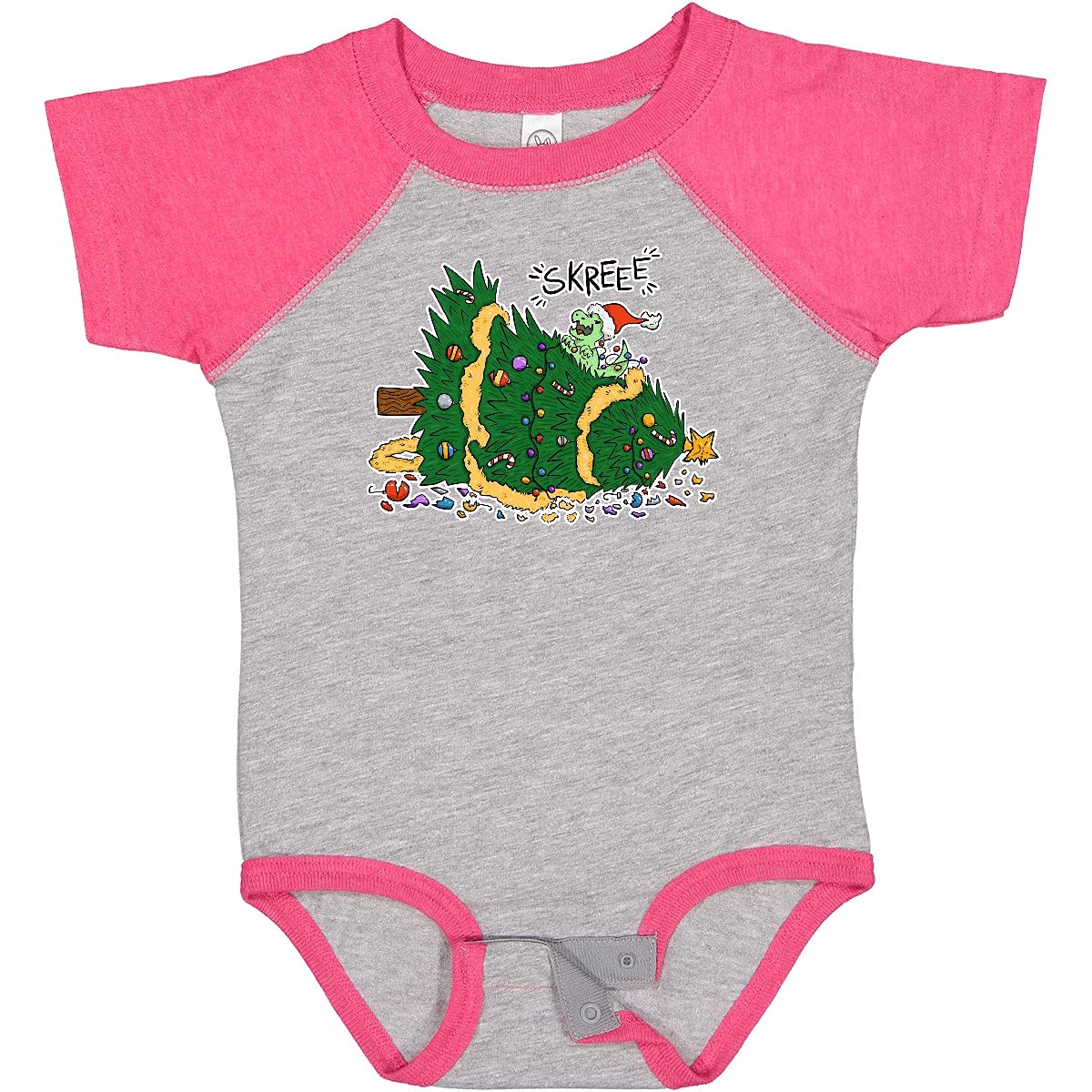 Inktastic Tiny Dinosaur Destroying Christmas Tree Baby Bodysuit - Cute Holiday Outfit for Infants & Toddlers - Perfect for Christmas Photos, Family Gatherings & Festive Celebrations