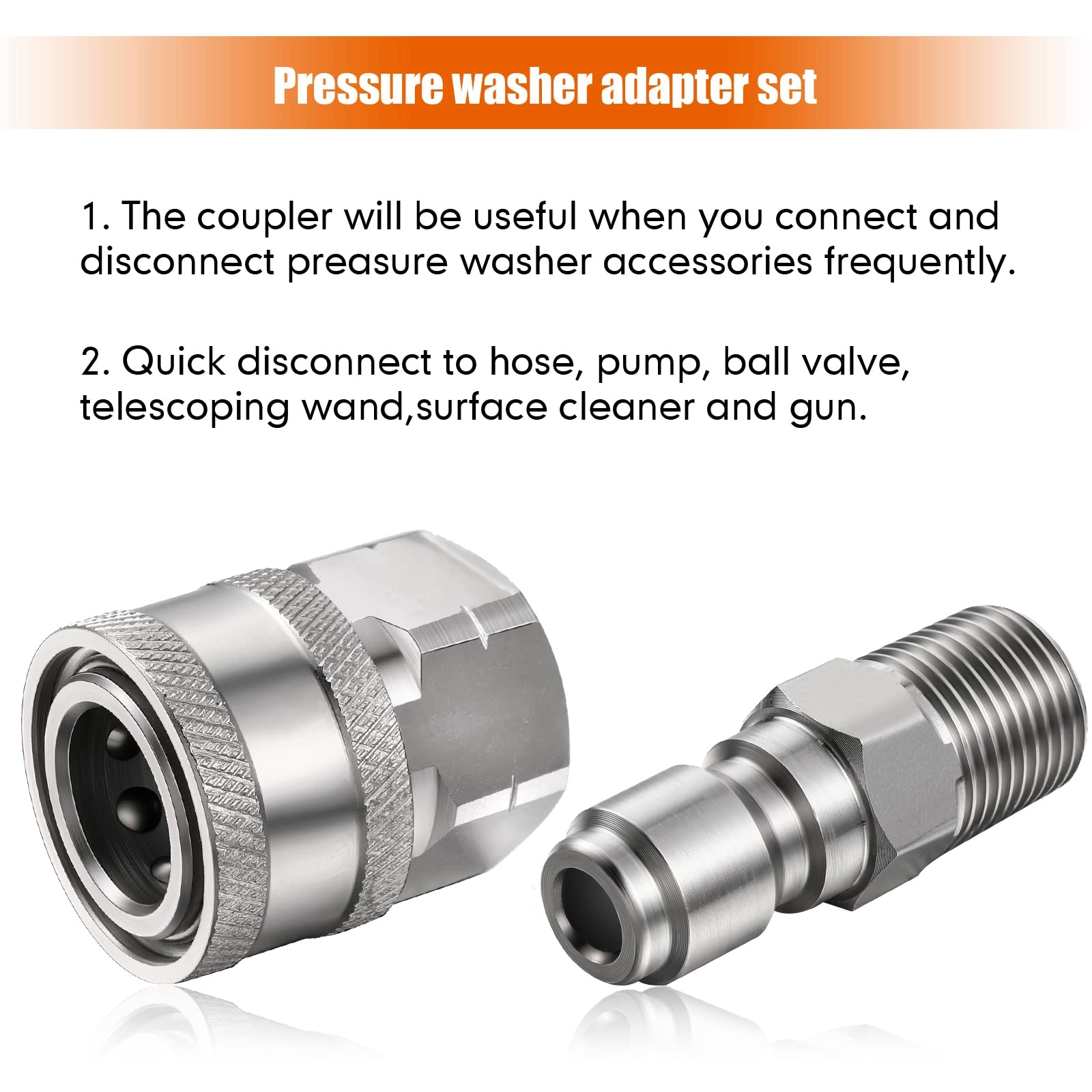 **Shimeyao 2 Sets 1/4 Inch NPT Pressure Washer Quick Connect Coupler - Male & Female Adapter Fittings for High-Pressure Washers (External & Internal Thread) - Ideal for Car Washing, Home Cleaning & Outdoor Equipment Maintenance**
