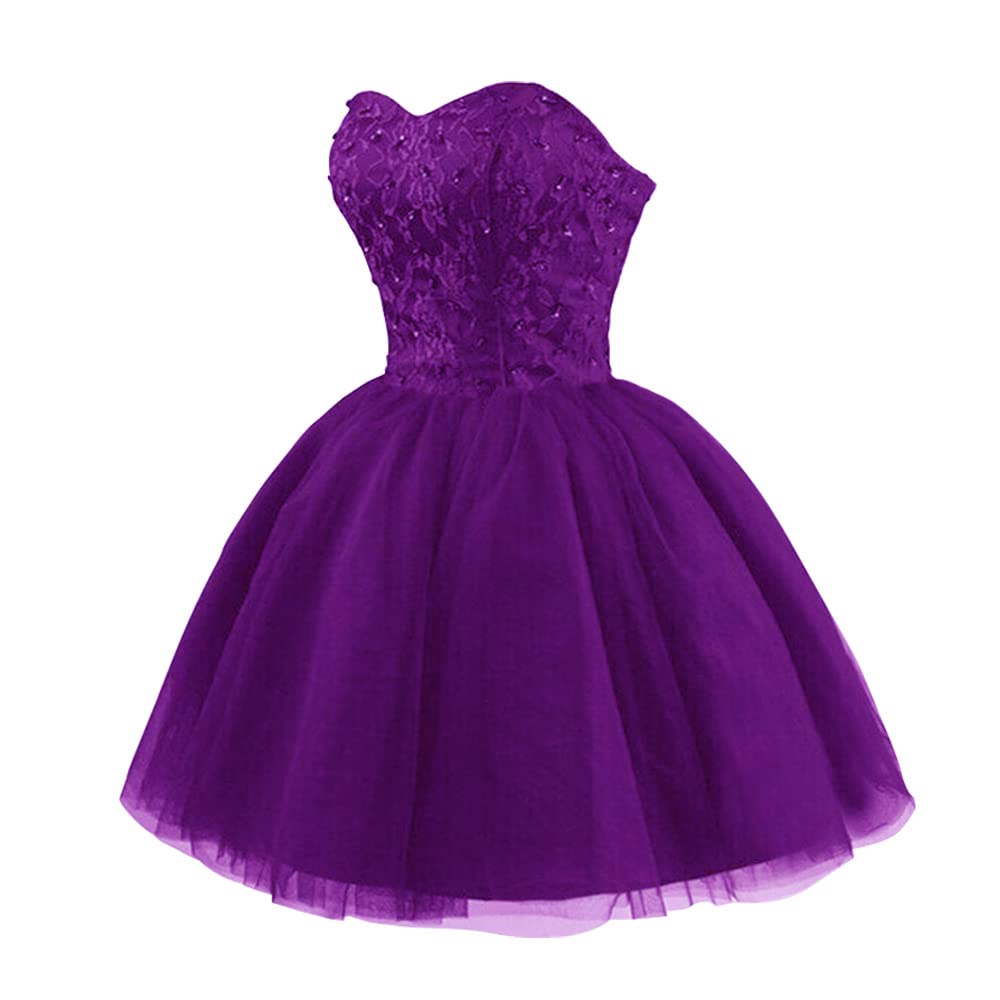 Strapless Prom Dresses 2022 | Short Lace Tulle A-Line Quinceanera & Homecoming Dresses for Juniors | Cocktail Party & Formal Occasion Wear