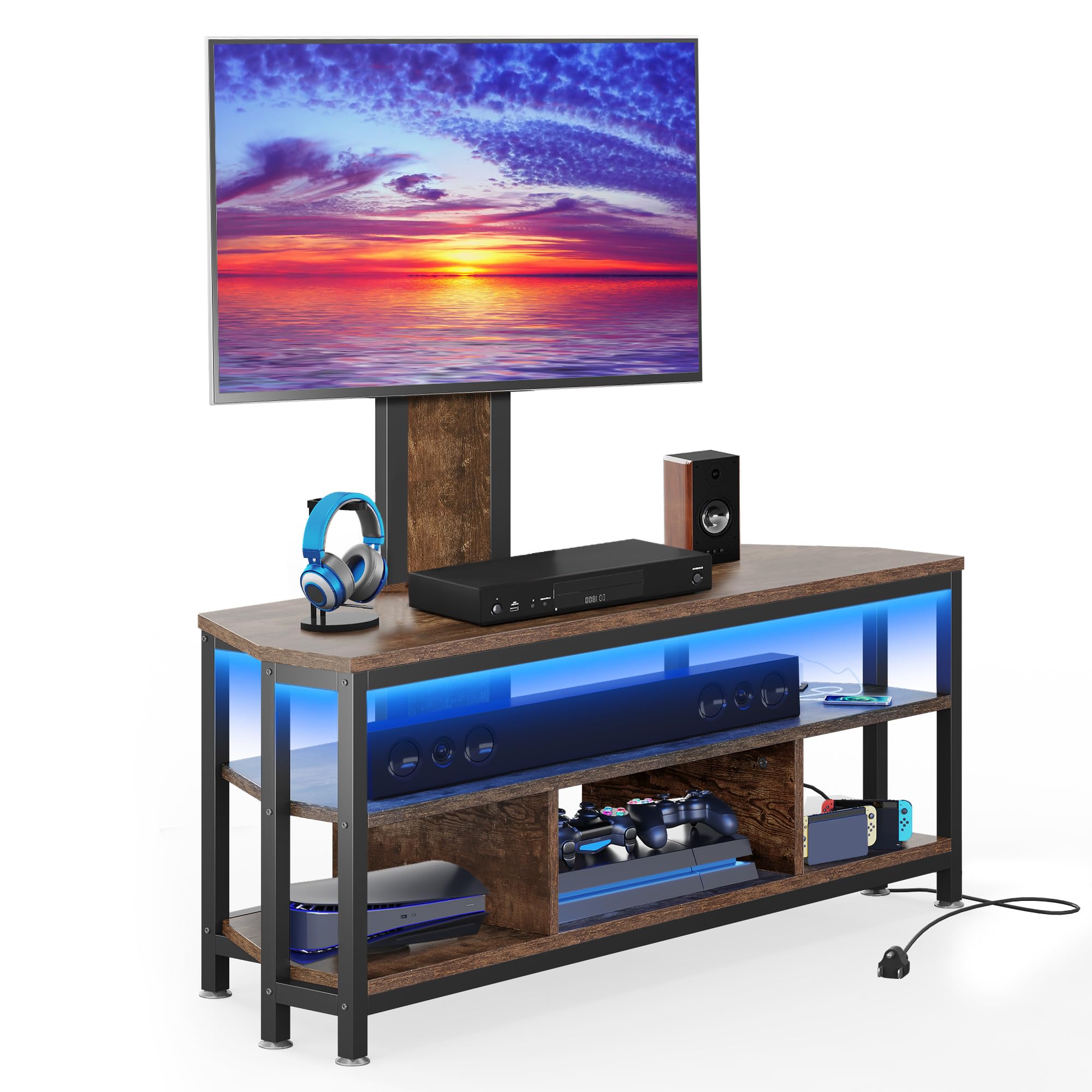 YITAHOME Rustic Brown TV Stand with Mount for 70/65/55 inch TVs - Adjustable Height Entertainment Center with Storage Shelves & Built-in Power Outlet - Modern TV Console Cabinet for Living Room, Bedroom & Home Theater Setup