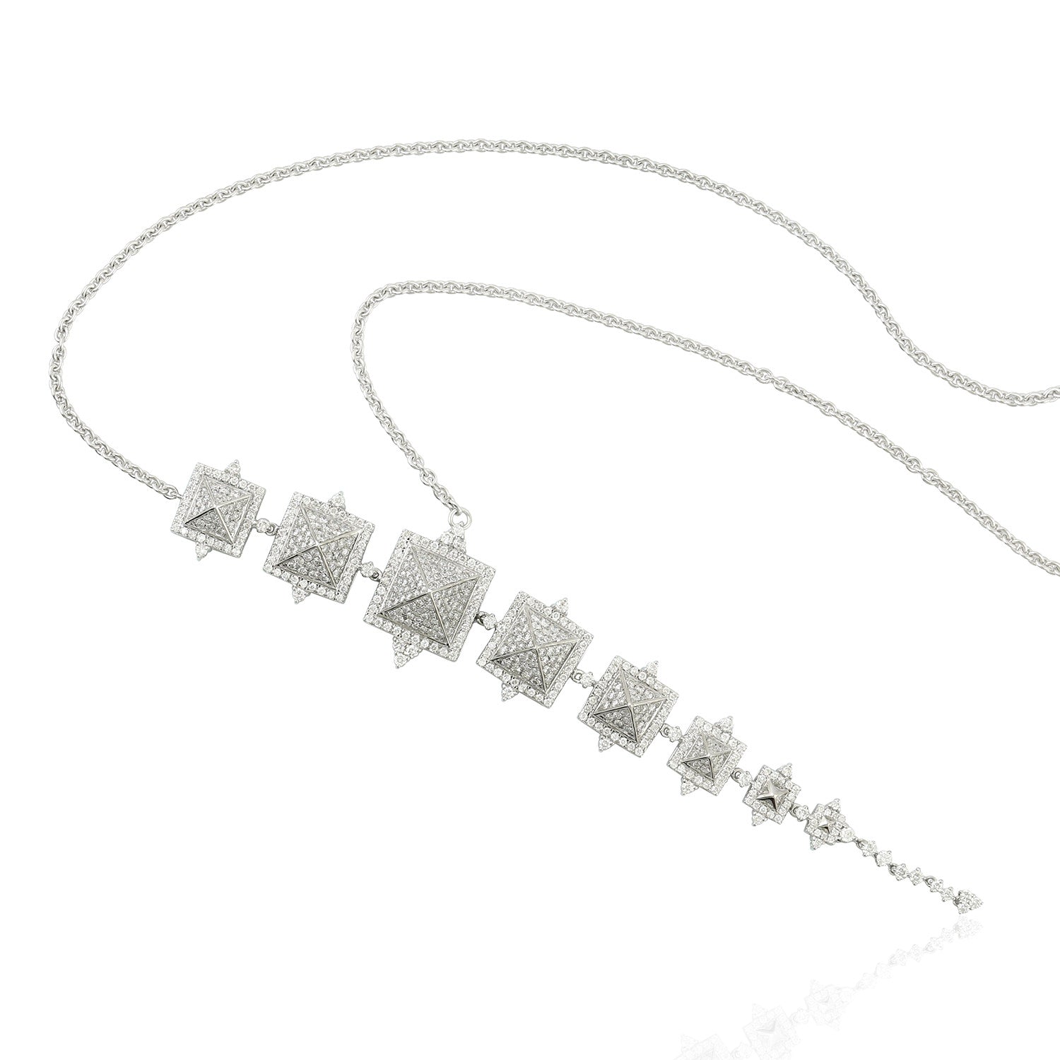 14K White Gold Micro Pave Natural Diamond Wedding Rope Lariat Necklace for Women - Elegant Bridal Jewelry for Weddings, Anniversaries & Special Occasions
