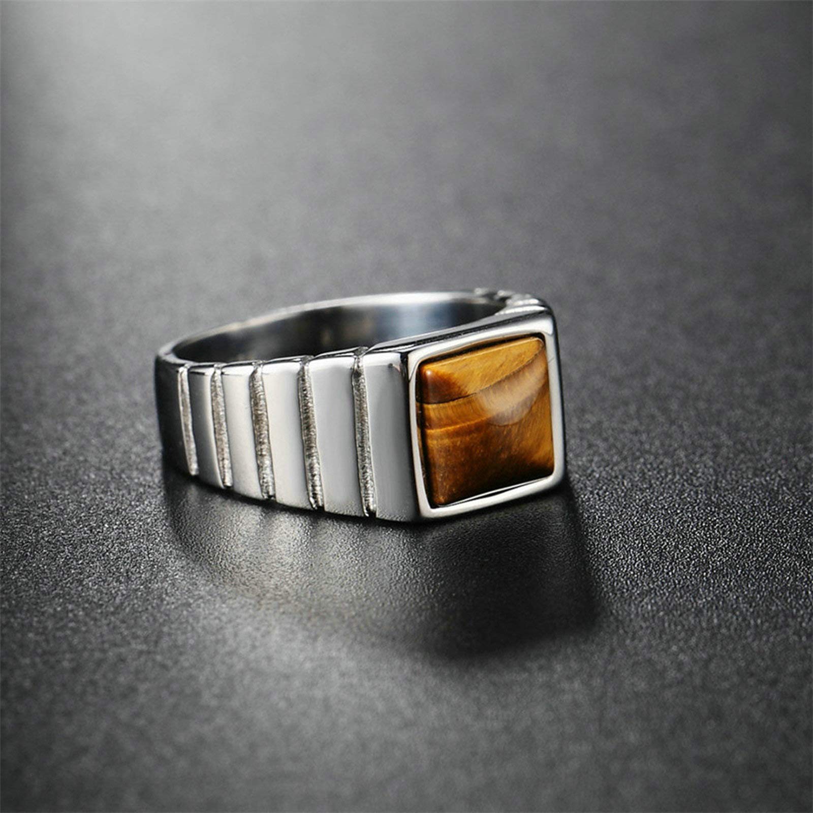 Daesar Men's Signet Ring - Stainless Steel Vintage Style with Brown Opal Stone, 10mm Width - Perfect for Weddings, Gifts & Formal Occasions