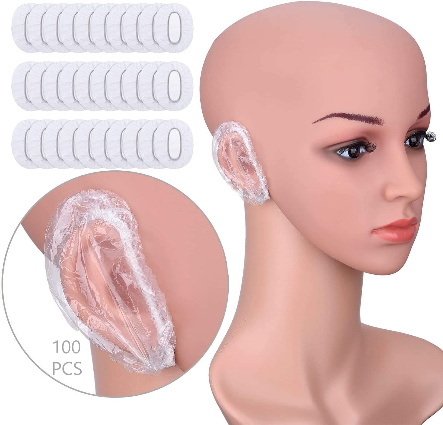 100 Pack Clear Waterproof Ear Protectors for Hair Dye, Shower & Bathing - Soft Comfortable Ear Covers for Adults & Kids - Perfect for Salon, Spa & Home Hair Care