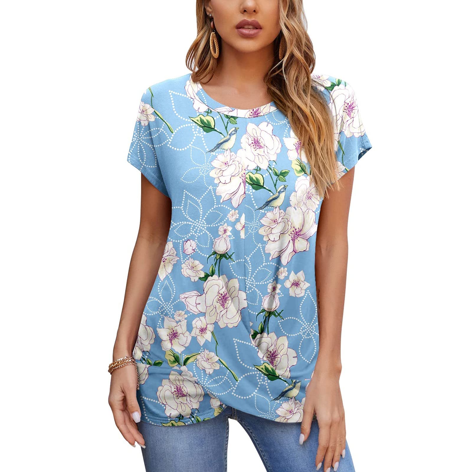 Women's Short Sleeve T-Shirts - Summer Casual Loose Tunic Top with Front Twist Detail | Trendy Basic Tee for Work & Everyday Wear | Comfortable Ladies Blouse for Office, Outings & Relaxation