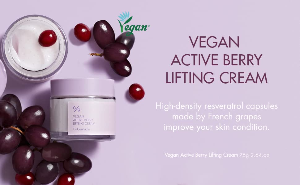 Dr.Ceuracle Vegan Active Berry Lifting Cream (75g / 2.64 oz) - Antioxidant Moisturizer with Resveratrol & Vitamin A for Hydration, Rejuvenation & Anti-Aging - Perfect for Dry Skin Care & Night Routine