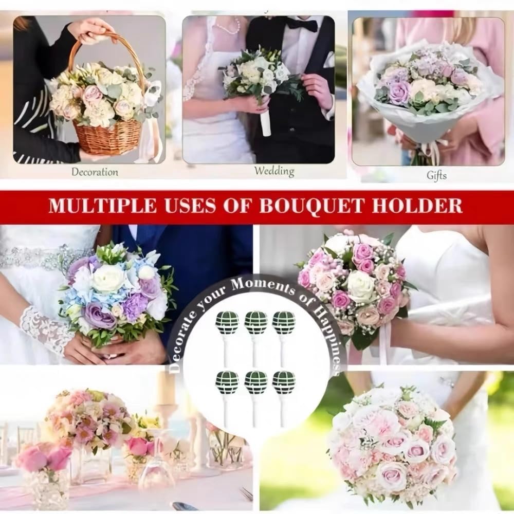 6 PCS Wedding Bouquet Holder Floral Foam Handle - Bridal Bouquet Accessories for Fresh & Artificial Flowers - Perfect for Wedding Arrangements, DIY Crafts & Gardening Supplies