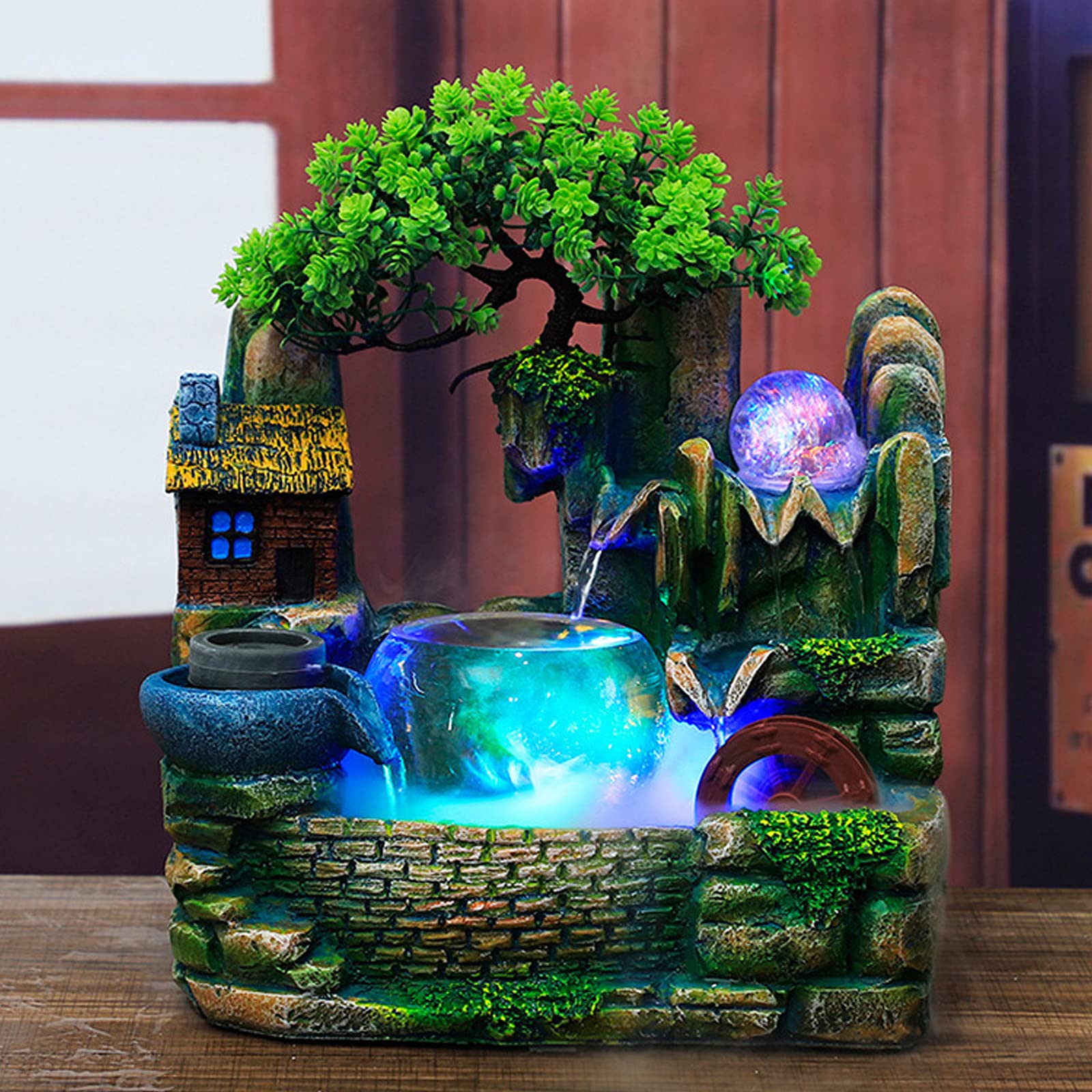 Mini Indoor Tabletop Fountain - Zen Waterfall Desktop Fountain with Resin Rockery & Bonsai Design for Home, Office, Bedroom Decor | Perfect Relaxation Gift for Stress Relief & Meditation Spaces