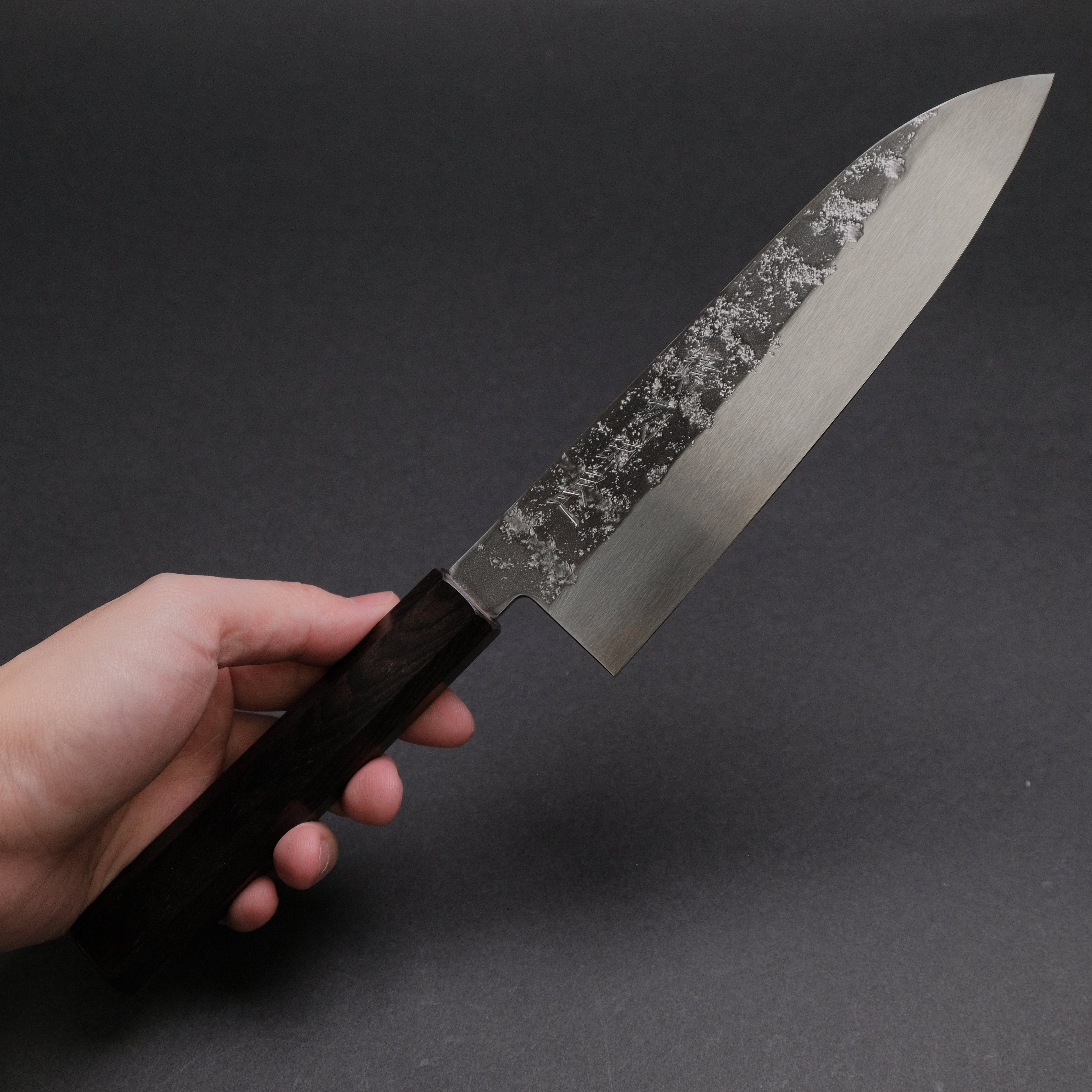 Hitohira Imojiya TH Silver #3 Nashiji Santoku Knife with Ebony Handle - Premium Japanese Kitchen Knife for Slicing, Dicing & Chopping Vegetables, Meat & Fish