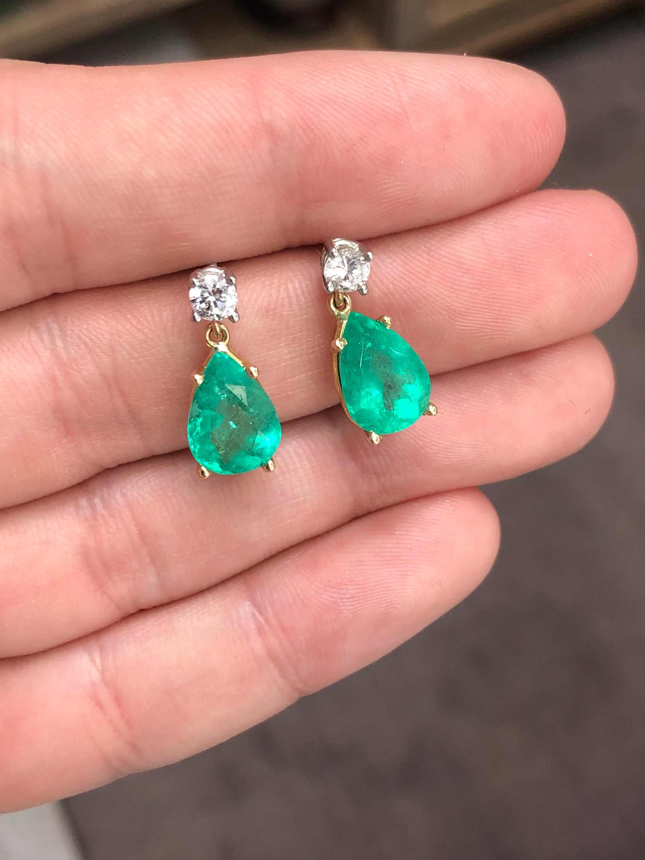 5.93tcw Tear Drop Emerald & Diamond Dangle Earrings 14K Gold - Elegant Jewelry for Women, Perfect for Weddings, Parties & Special Occasions