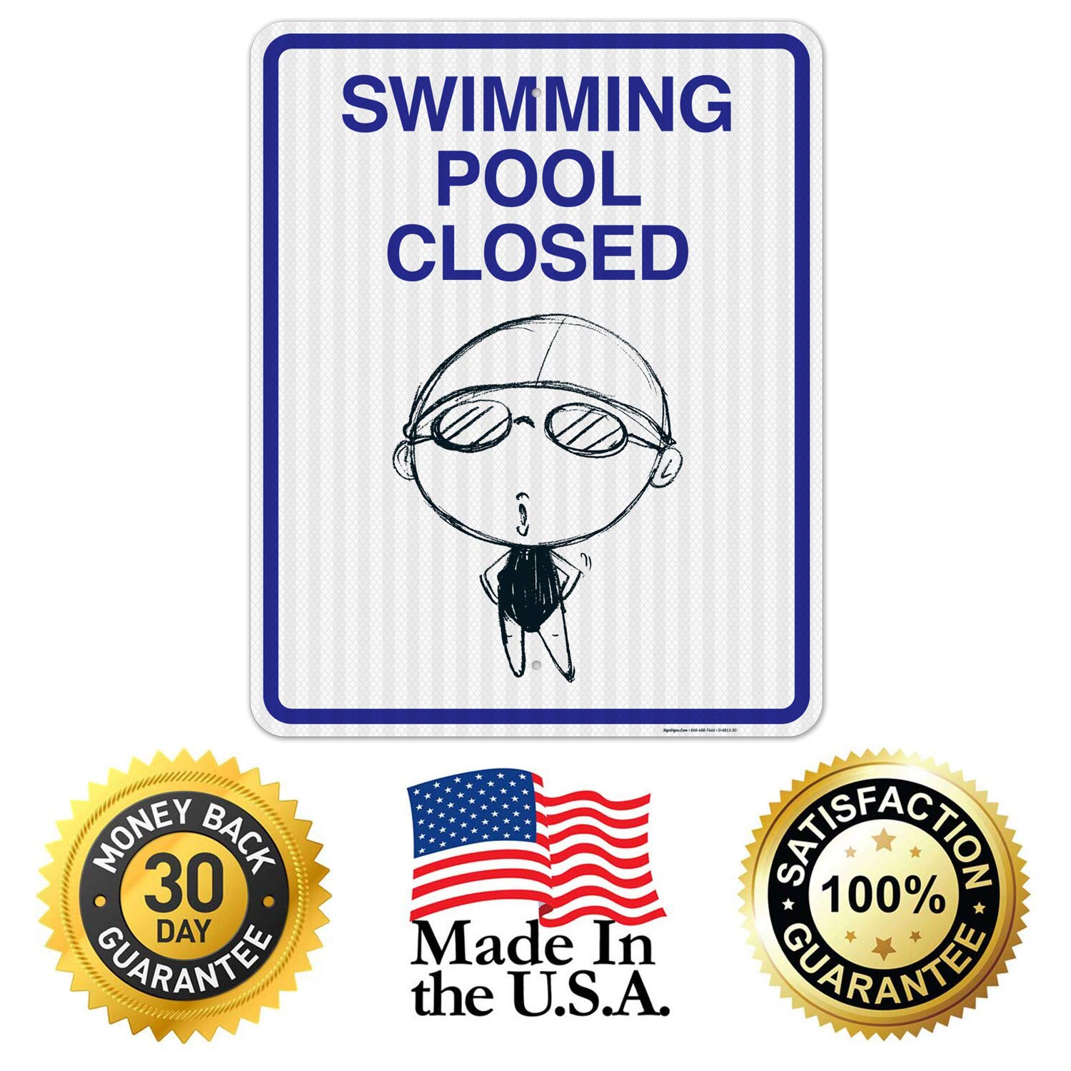 Pool Closed Sign - 24x30 Inches, Rust-Free .063 Aluminum, Fade Resistant Swimming Pool Sign for Indoor/Outdoor Use, Made in USA - Ideal for Public Pools, Hotels, and Community Centers