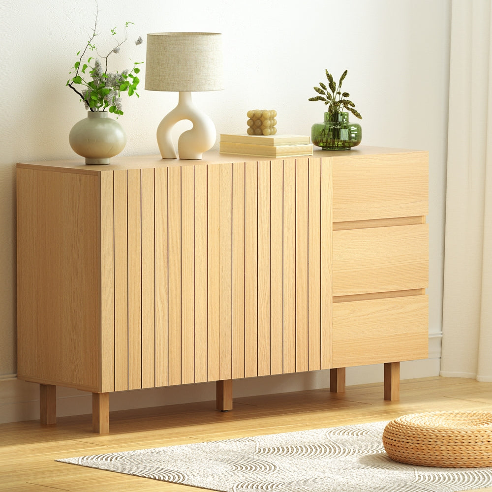 130cm Artiss Buffet Sideboard Cabinet - Pine Wood Storage Drawer Cupboard for Dining Room, Kitchen Pantry Organization & Home Decor