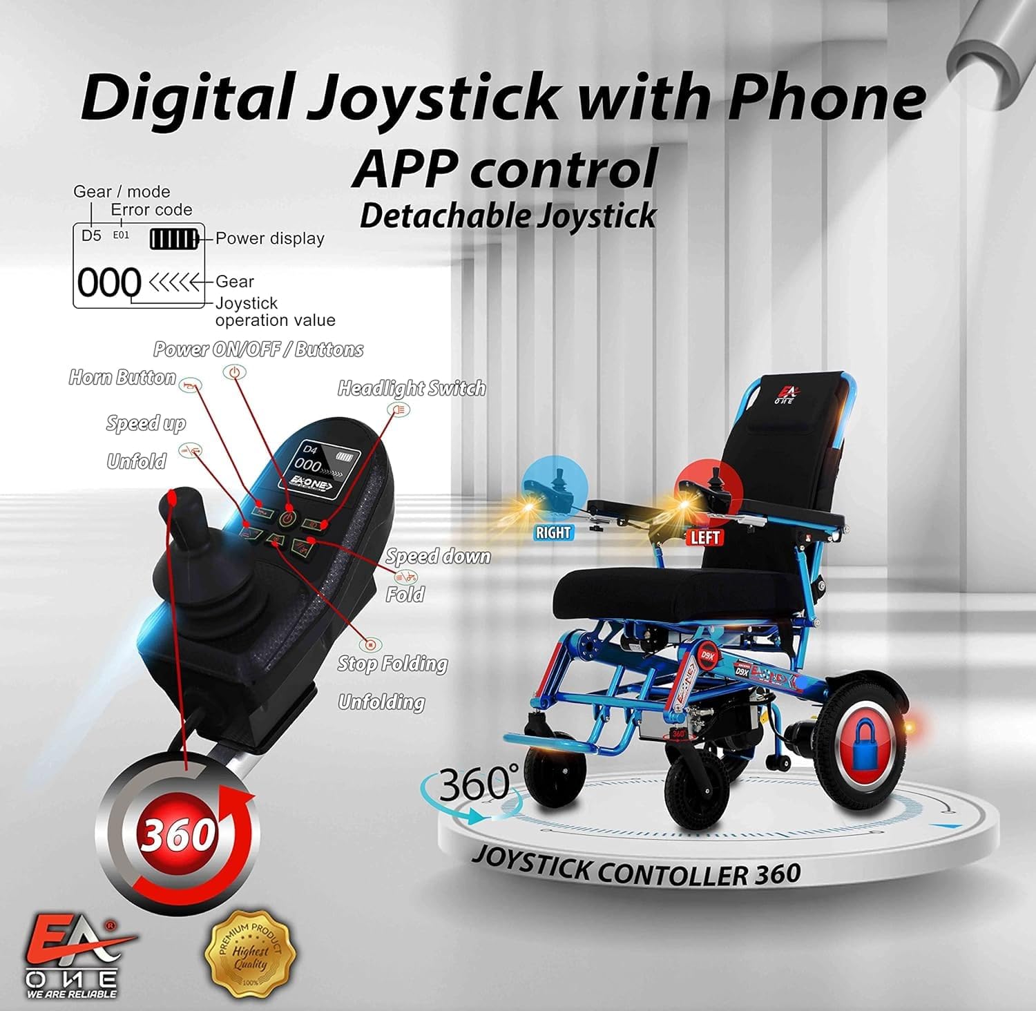 EAONE 2024 D9X PRO One-Click Automatic Folding Electric Wheelchair Scooter - Lightweight Mobility Scooter with Dual Turbo Motors & 21.5