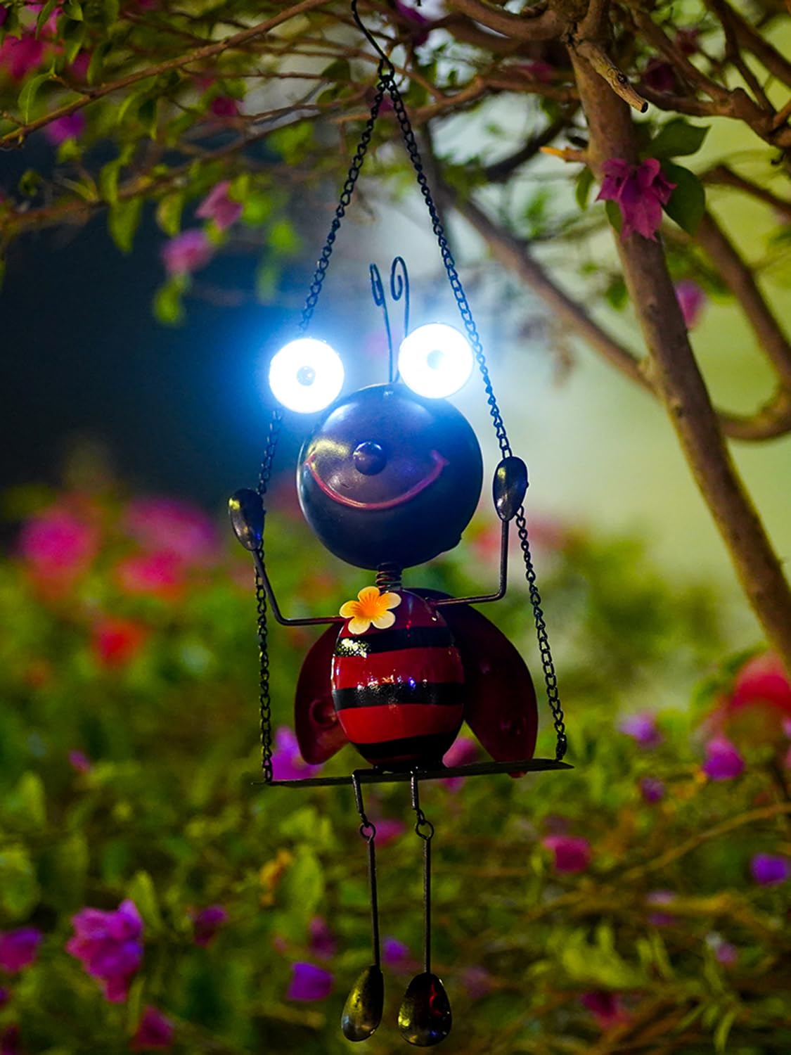 Solar Powered Ladybug Swing Hanging Decor - Waterproof Outdoor Solar Lights for Garden, Patio, Balcony, Pathway, Lawn & Yard | Unique Gift for Women & Men | Perfect for Evening Ambiance and Landscape Lighting