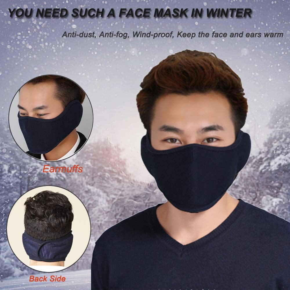 Adjustable Half Face Ski Mask with Earmuffs - Windproof Winter Warmer & Dust Protection for Adults - Perfect for Motorcycle Riding, Cycling, Skiing, Snowboarding & Hiking - Navy Blue Outdoor Sports Gear