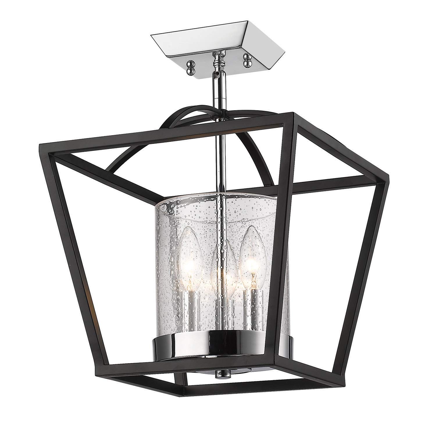 Golden Mercer Mini Chandelier - Matte Black Convertible Ceiling Light with Seeded Glass | Kitchen Island Lighting, Dining Room Pendant, Bedroom Fixture | Perfect for Farmhouse, Modern & Transitional Decor