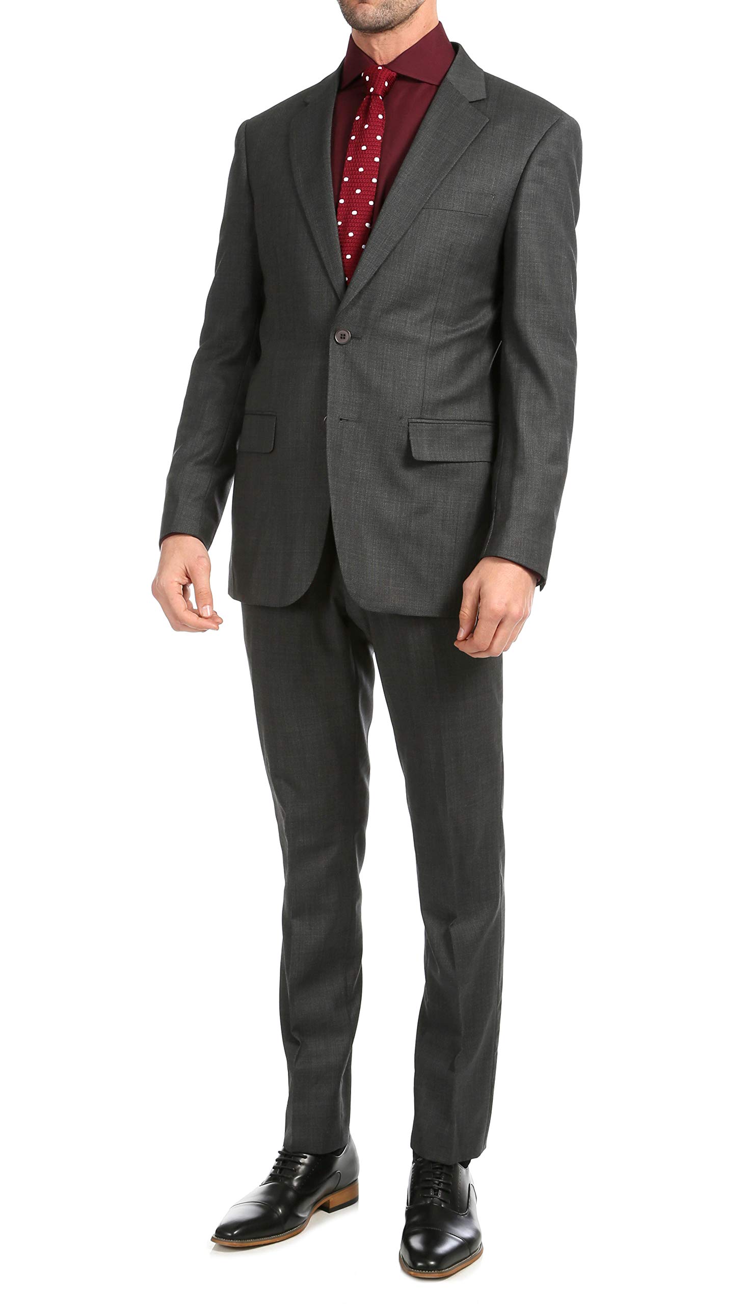 Slim Fit Notch Lapel Men's Suit 2-Piece Set with Flat-Front Dress Pants | Formal Business Attire for Weddings, Interviews & Office Wear
