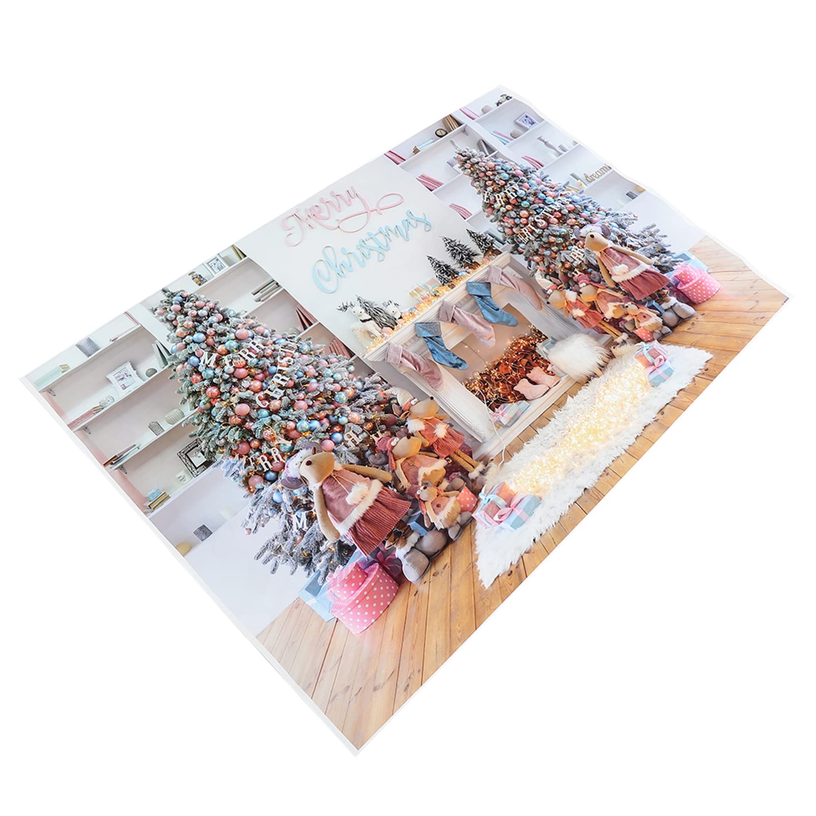 Christmas Fireplace Backdrop with Xmas Tree & Gifts - Holiday Photo Props for Party Decorations