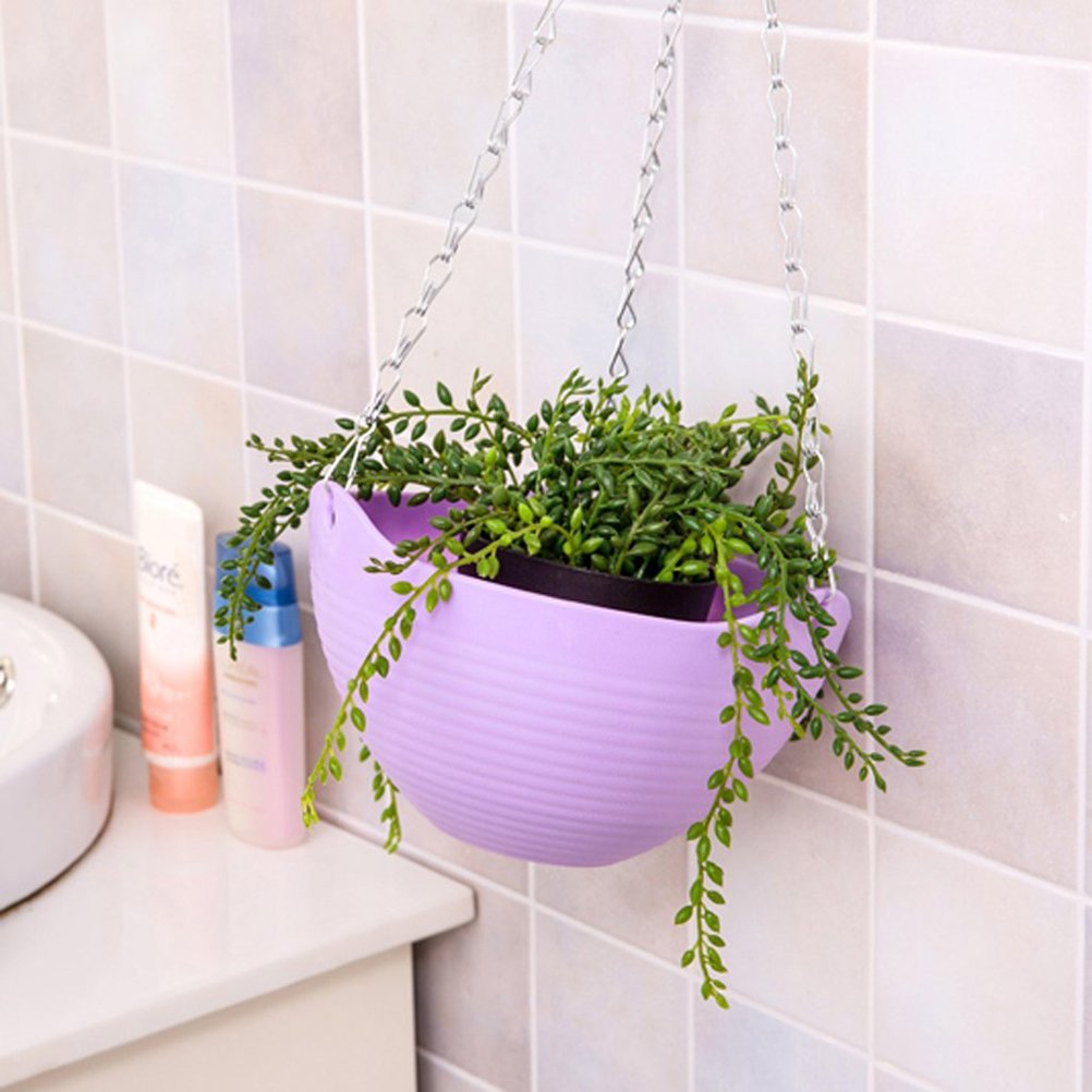 **Yardwe Thickened Purple Hanging Planters – Indoor/Outdoor Flower Pots with Stand for Balcony, Garden & Home Decor – Perfect for Succulents, Herbs & Small Plants**