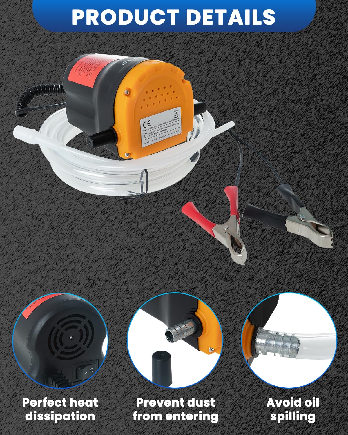12V 60W Oil Extractor Pump - Universal Oil Change Pump for Boats, Motorcycles, Cars & Lawn Equipment - Perfect for DIY Auto Maintenance & Marine Engine Care