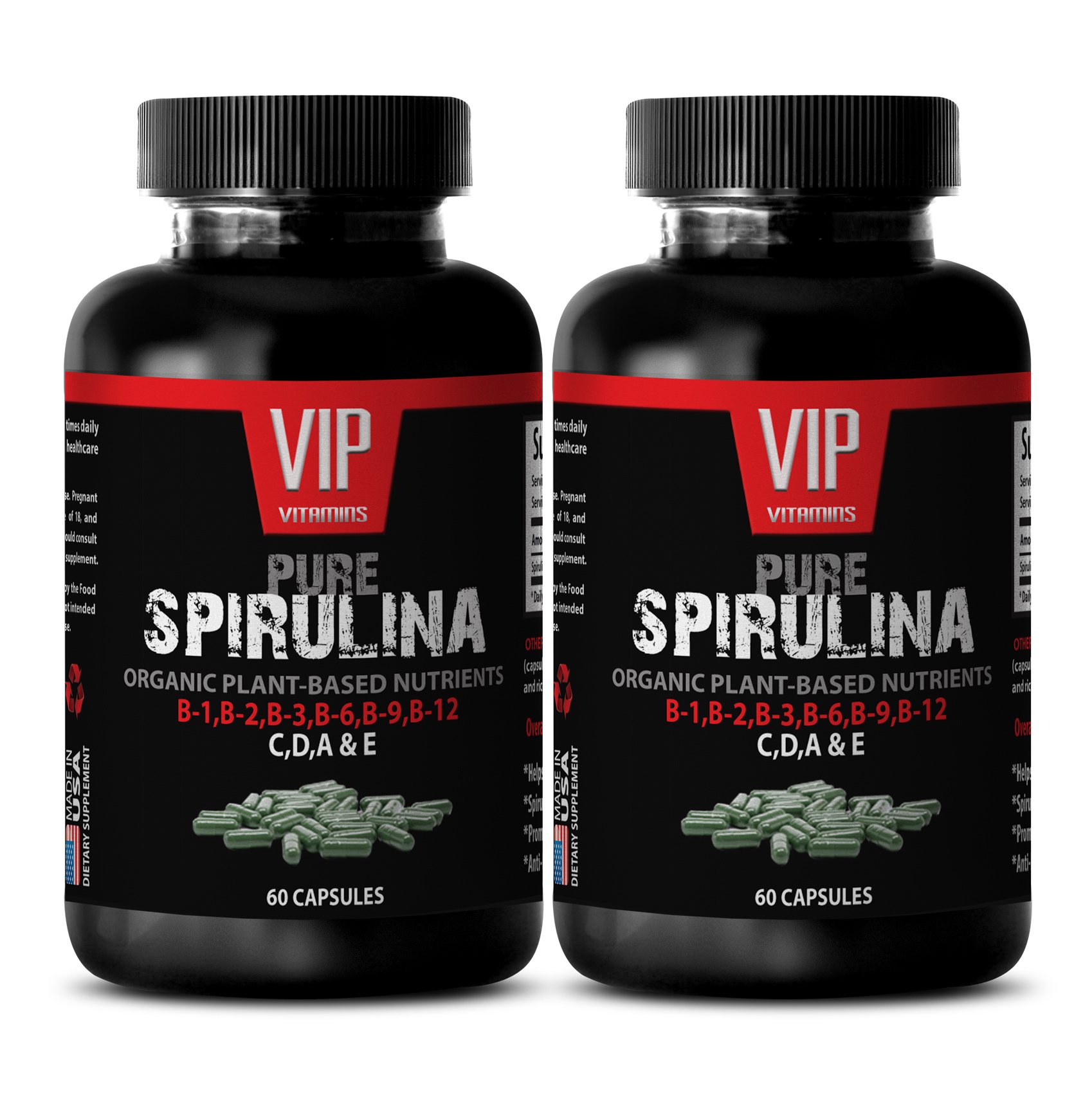 Best SPIRULINA Supplement for Lowering Blood Pressure - 100% Plant-Based Blue Green Algae Superfood with Natural Cleansing Nutrients - 120 Capsules (2 Bottles) - Supports Heart Health & Detoxification for Active Lifestyles