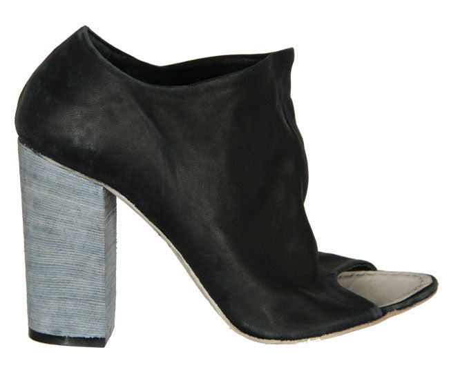 Black Peep Toe Block Heel Mule Boots for Women - Comfortable Chunky Heel Slip On Shoes for Office, Party & Everyday Wear