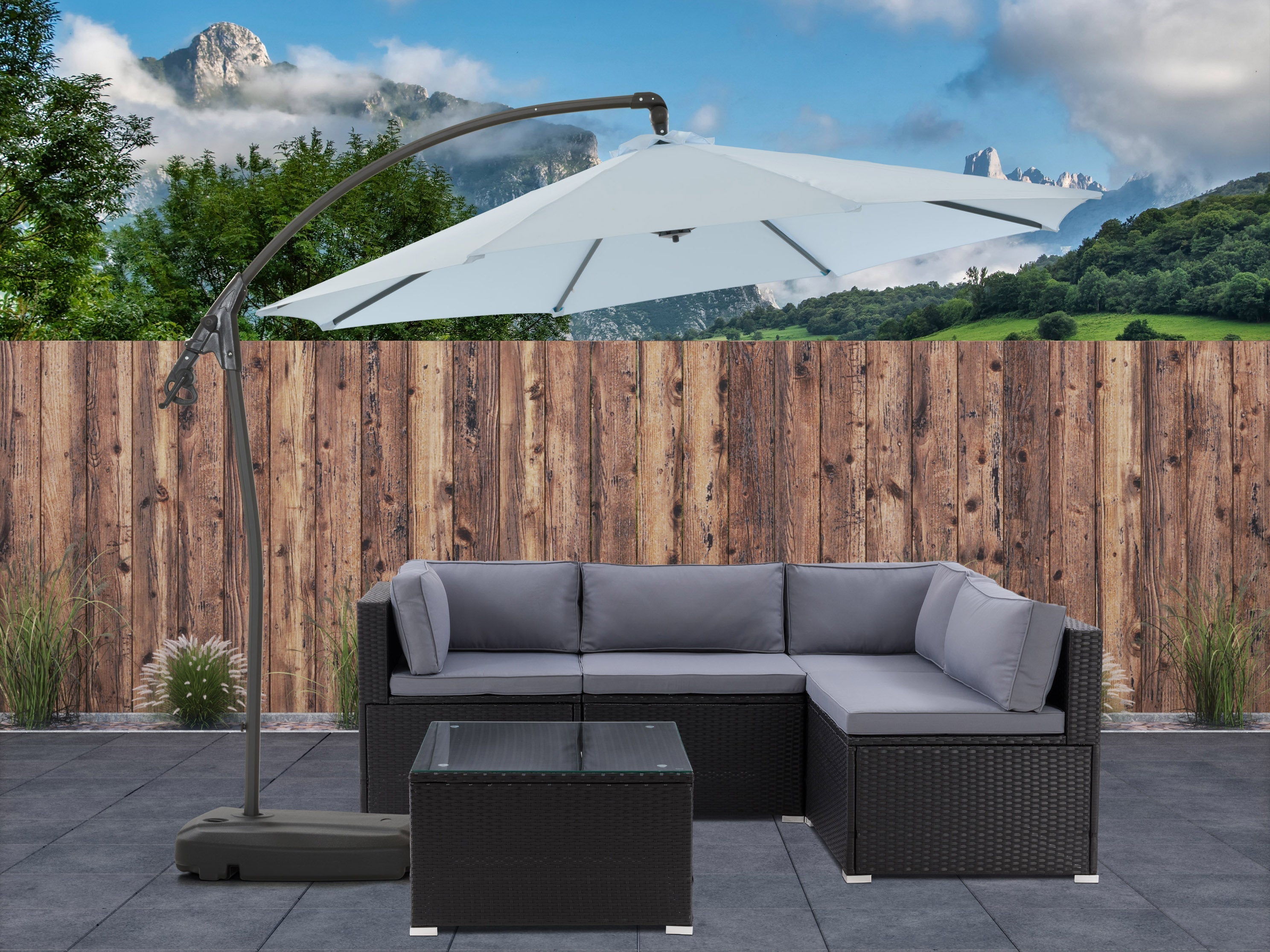 10ft Light Blue Cantilever Umbrella with Heavy Duty Base - Patio, Poolside, and Outdoor Relaxation Shade Solution