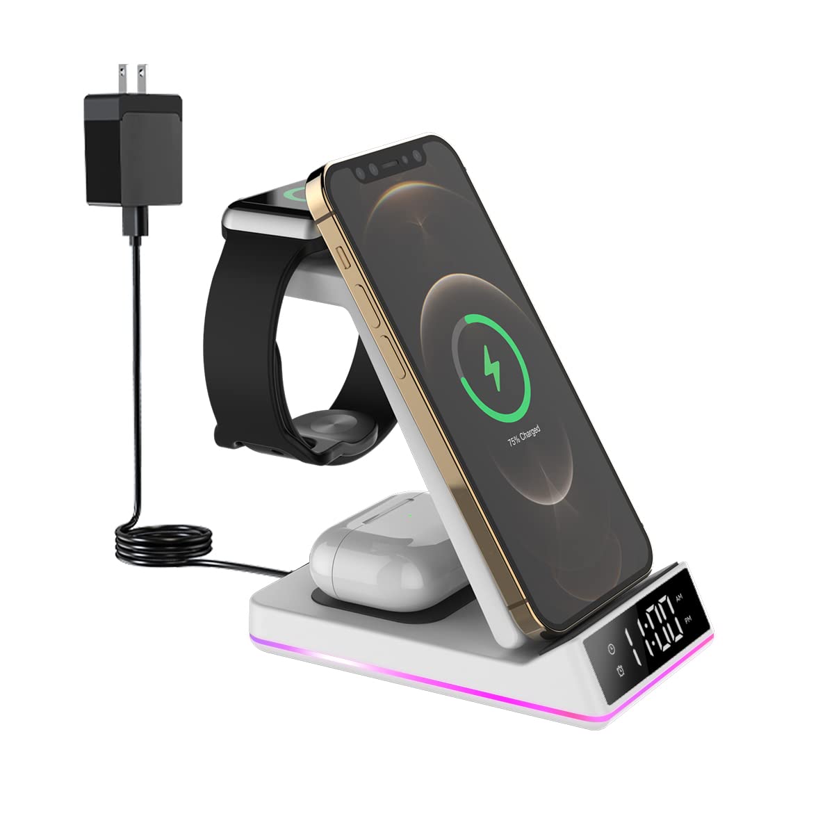 DREU 3-in-1 Wireless Charging Station for iPhone 14/13/12, AirPods Pro, Apple Watch Series 9/8/7 - Foldable Fast Charger Dock (White) | Perfect for Nightstand, Office Desk & Travel Accessories