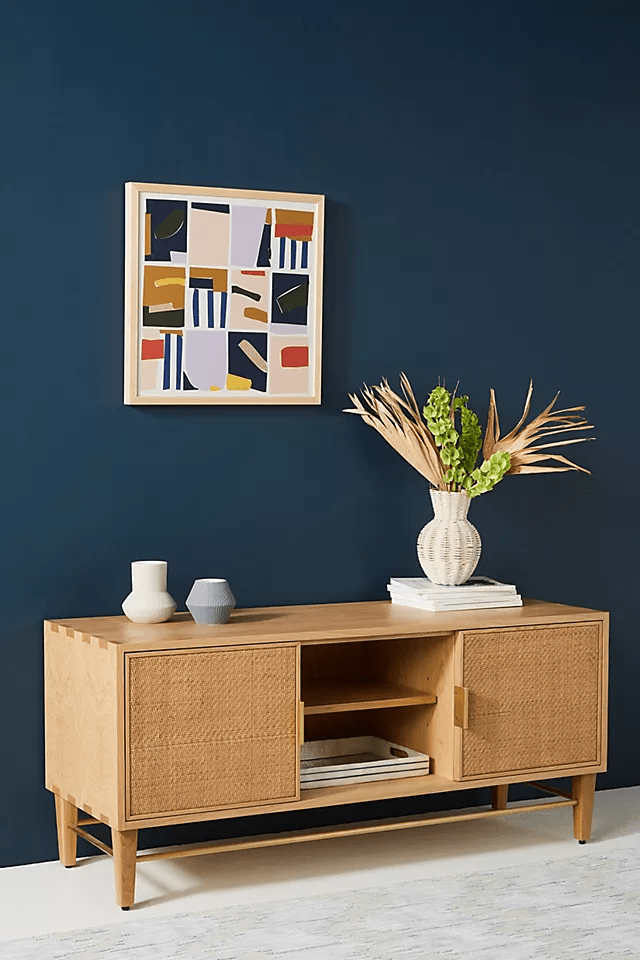 Handmade Natural Cane Media Console - Wallace Rattan TV Stand for Living Room, Bedroom & Home Decor | Stylish Storage Shelf for Books, Plants & Electronics