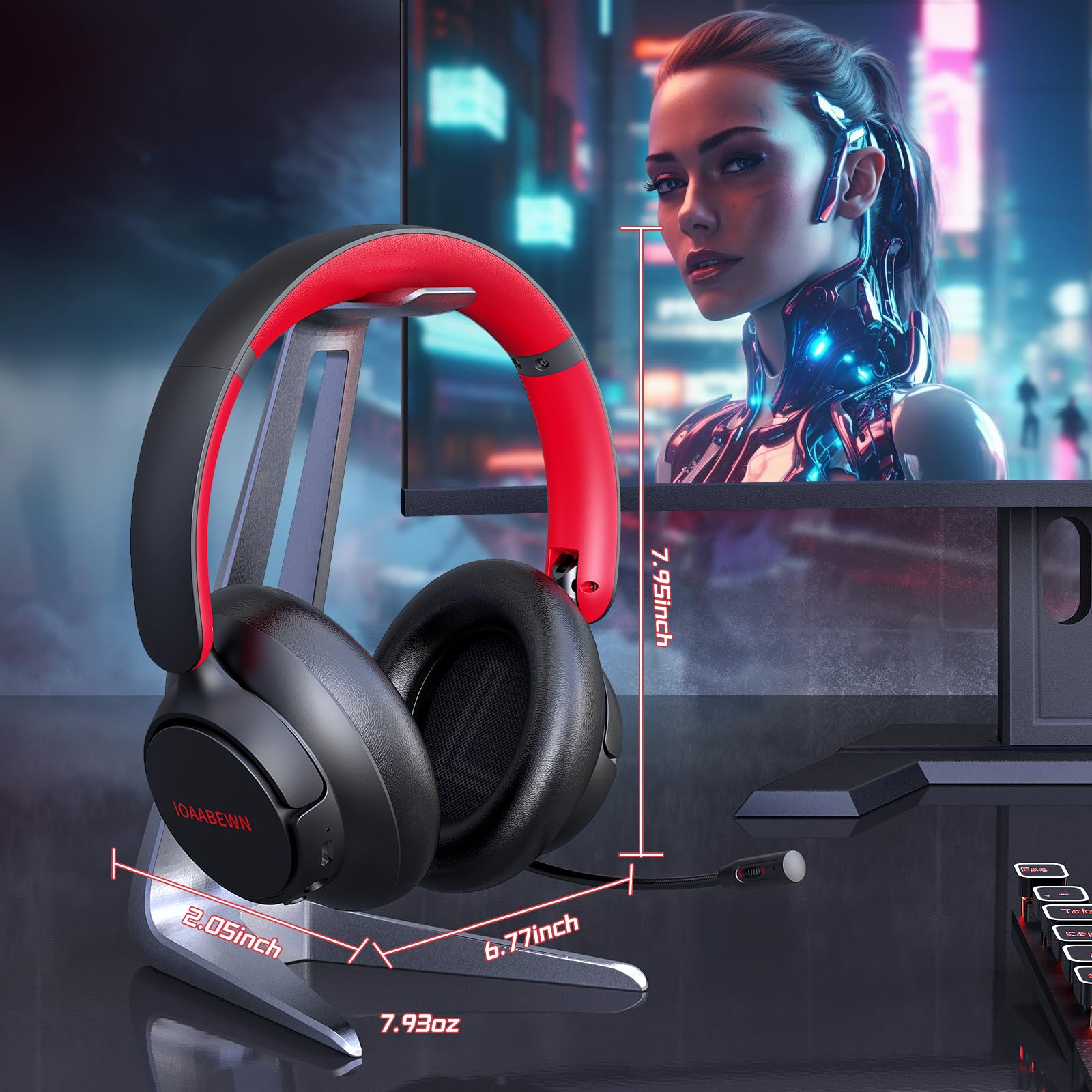 Wireless Gaming Headset for PS5, PS4, PC & Switch - 55Hr Battery Life, 2.4Ghz/Bluetooth 5.3 with Noise-Canceling Mic - Black & Red Design for Pro Gamers & Streaming (Compatible with Playstation 5, Xbox, Nintendo Switch & Desktop Computers)