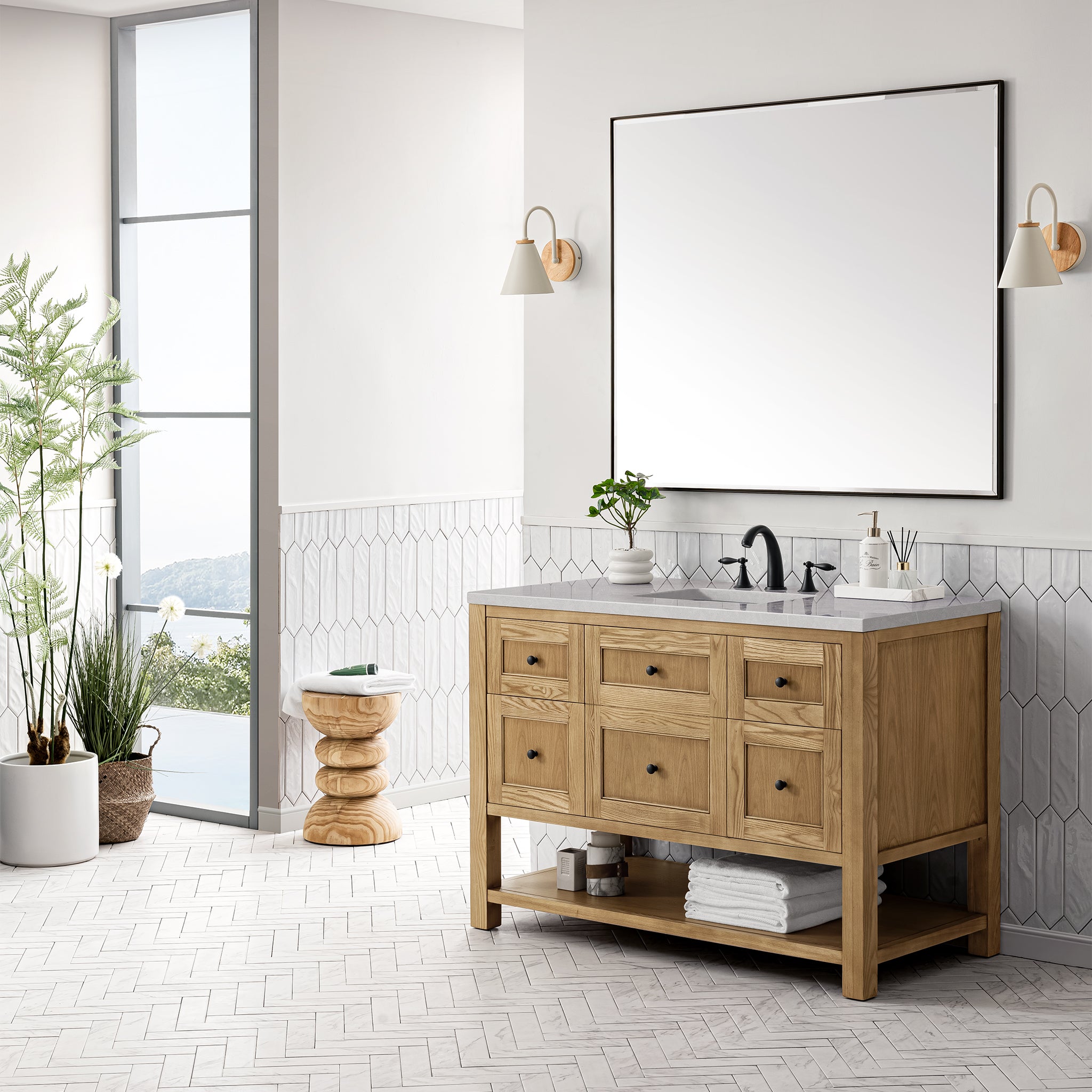 Breckenridge 48 Inch Single Bathroom Vanity with 3CM Eternal Serena Top in Light Natural Oak - Perfect for Modern Home Renovations & Master Bathroom Upgrades