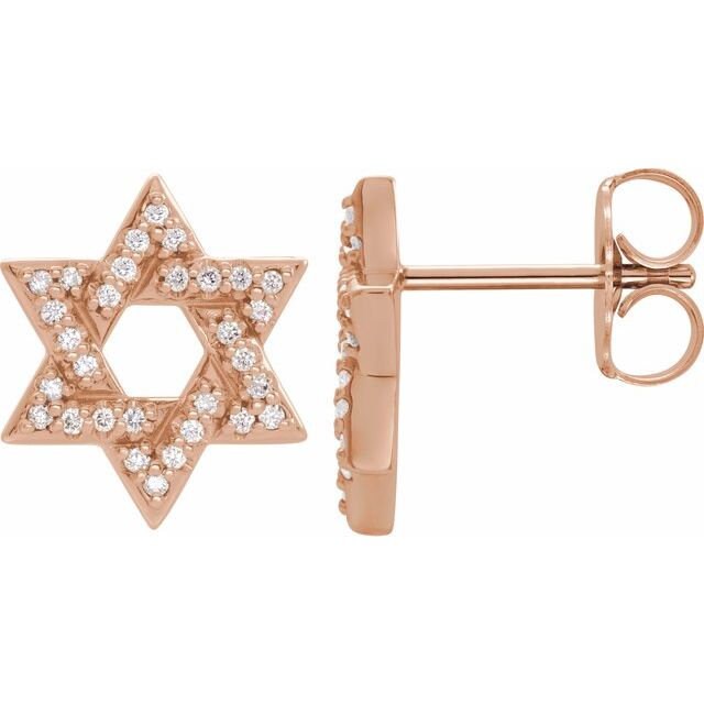 14K Rose Gold, Yellow Gold, White Gold or Platinum 1/8 CTW Diamond Star of David Earrings - Elegant Jewish Jewelry for Hanukkah, Wedding & Special Occasions