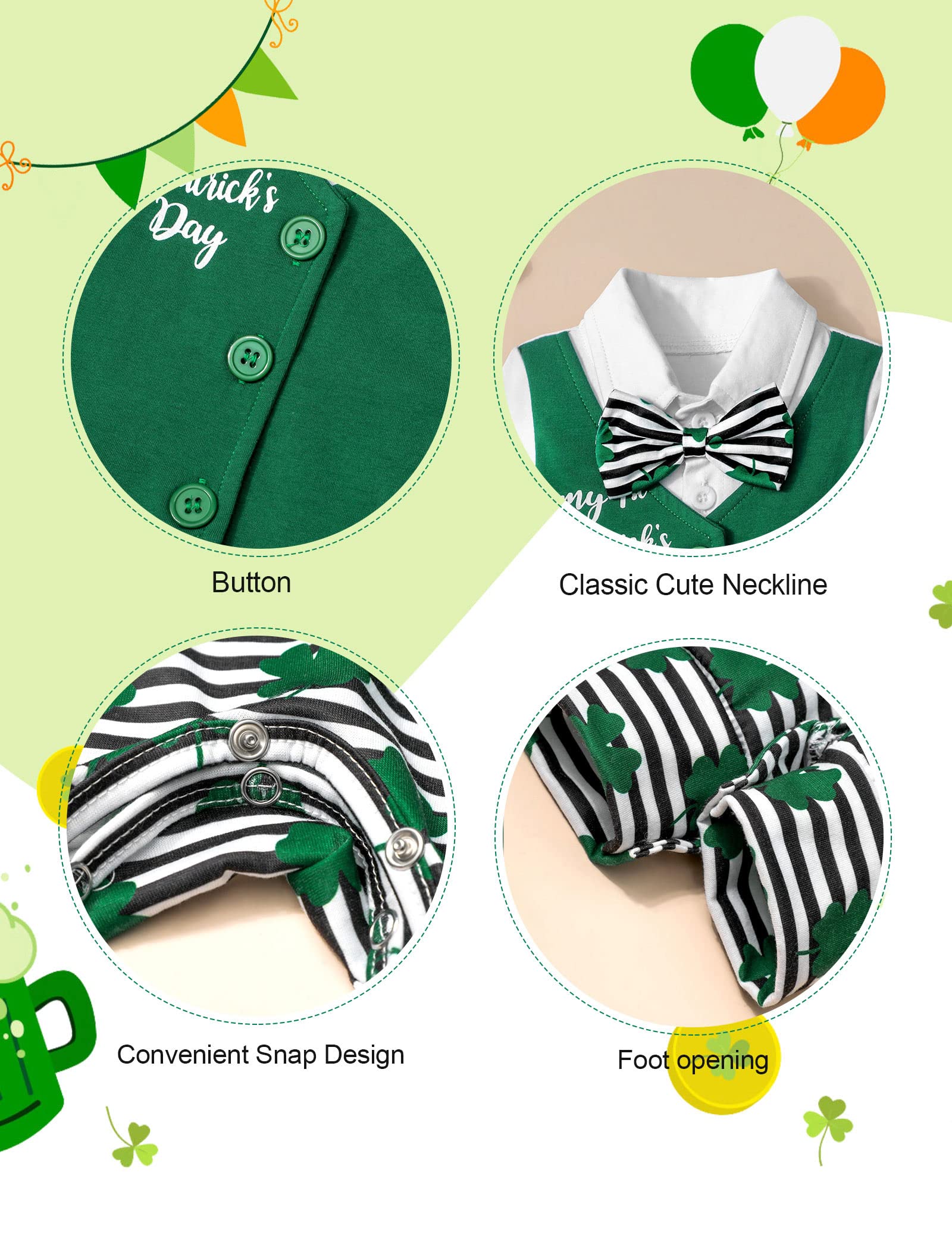St. Patrick's Day Baby Boy Outfit - Cute Green Gentleman Onesies for Infant Boys | Perfect for Holiday Photos, Parties & Family Celebrations