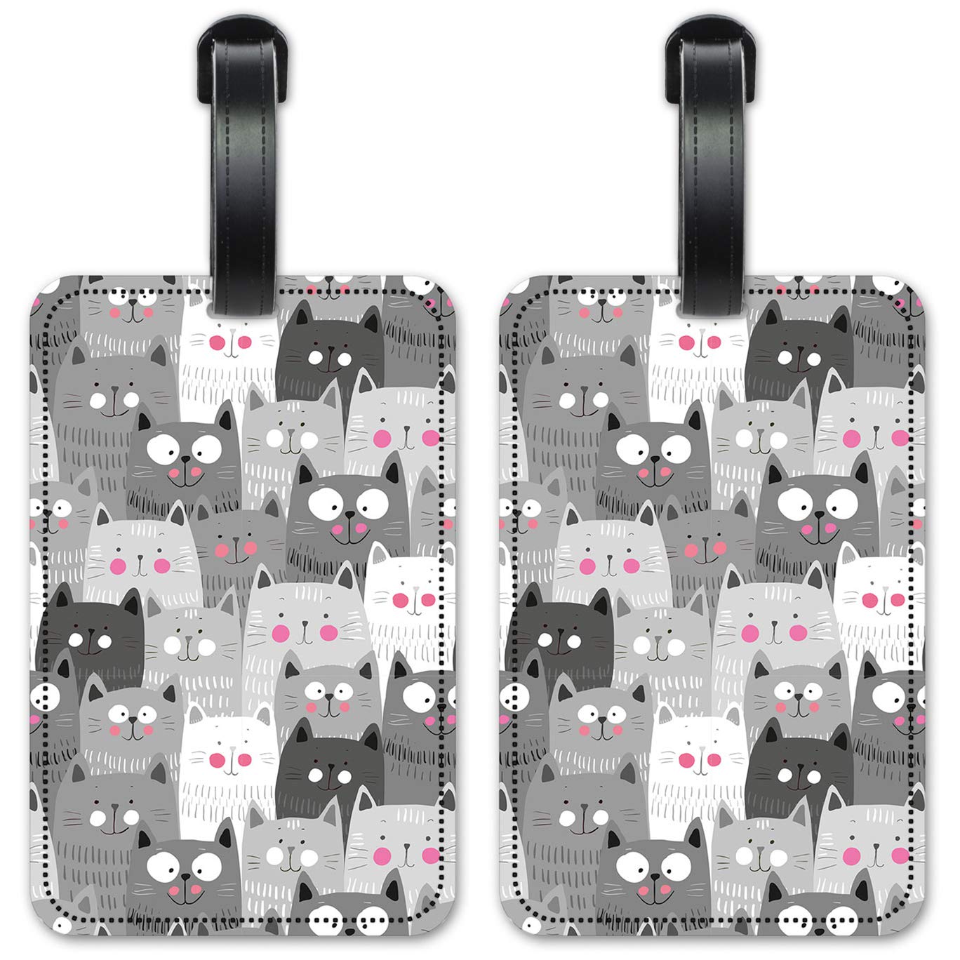 Gray & White Cat Luggage ID Tags - Set of 2 Durable Suitcase Identification Cards for Travel Accessories | Perfect for Airports, Cruise Ships & Business Trips