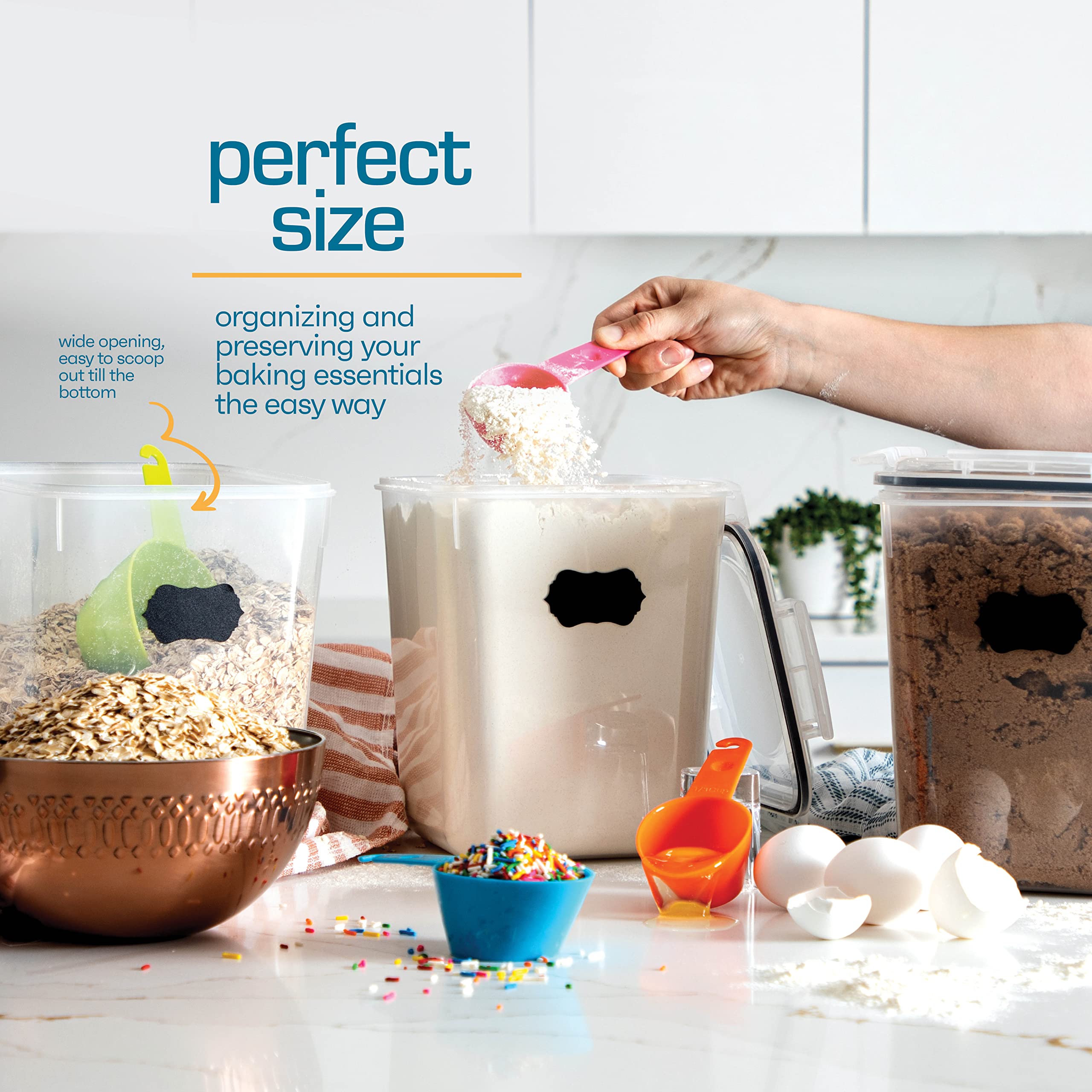 5.3L Airtight Food Storage Containers with Lids (4-Pack) - Flour, Sugar & Rice Kitchen Canisters for Pantry Organization | Perfect for Baking Ingredients, Dry Goods & Bulk Food Storage