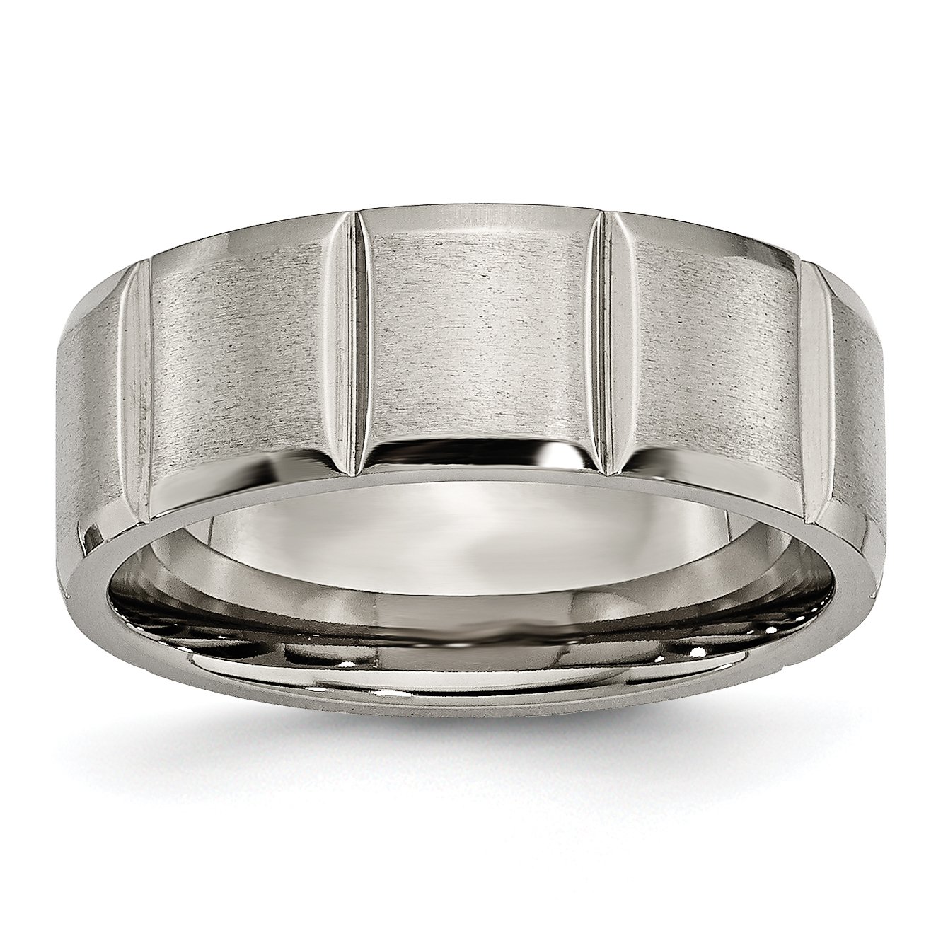 Diamond2Deal Titanium 8mm Grooved Satin Finish Wedding Band Ring for Men - Durable & Comfortable Titanium Ring for Weddings, Anniversaries & Everyday Wear