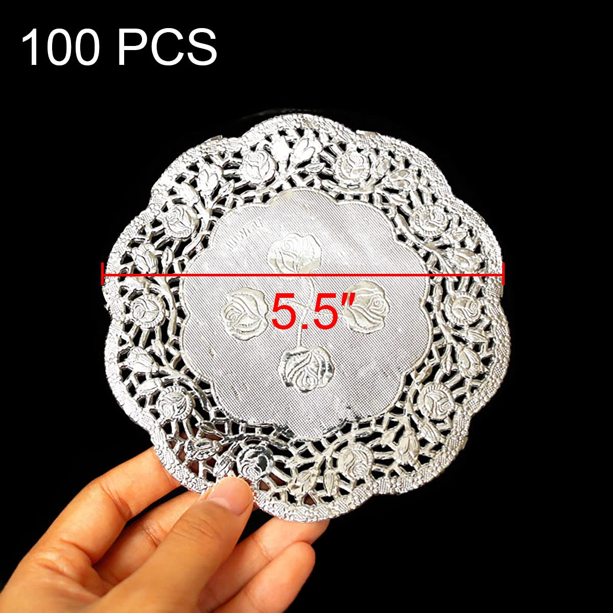 100 Pcs 5.5 Inch Disposable Round Lace Paper Doilies - Elegant Silver Cake & Dessert Liners for Party, Wedding, Tea Time Table Decor - Perfect for Birthday Celebrations, Bridal Showers and Afternoon Tea Settings