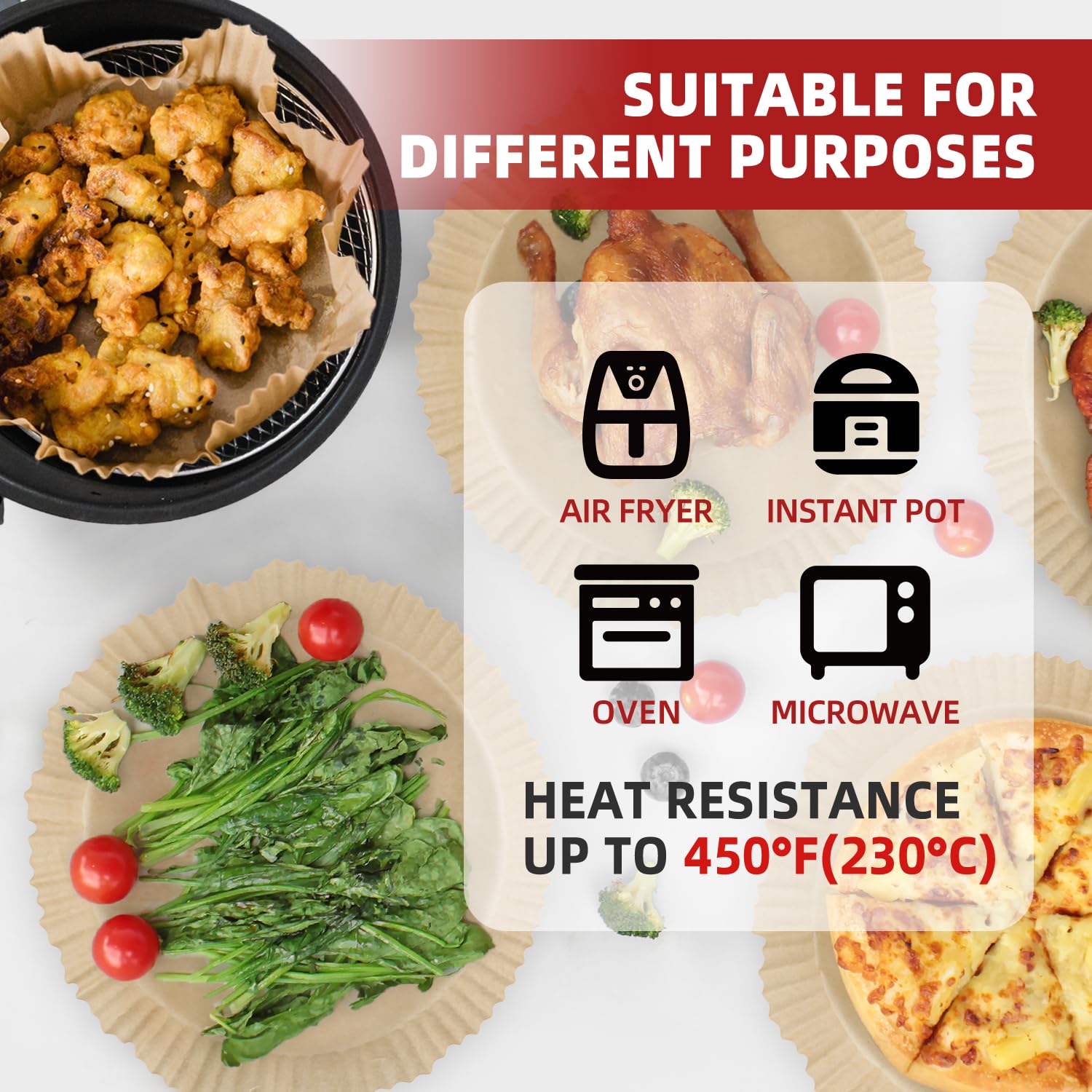 8 Inch Unbleached Perforated Air Fryer Parchment Paper - 100 Non-Stick Round Sheets for Cooking Meats, Chips, Cookies | Perfect for Air Fryers, Baking & Meal Prep