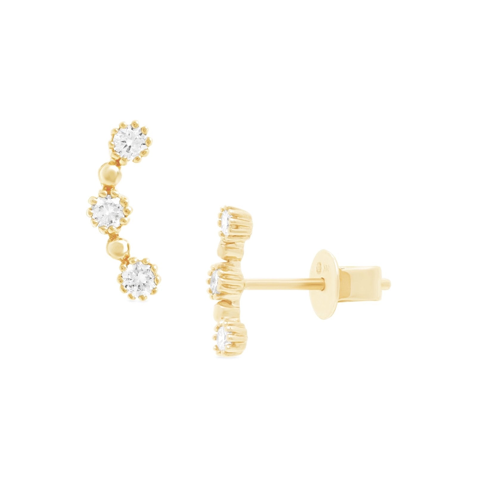 18k Yellow Gold Three Diamond Constellation Ear Climber Earrings - Elegant Hoop Earrings for Women, Perfect for Parties, Weddings & Everyday Wear