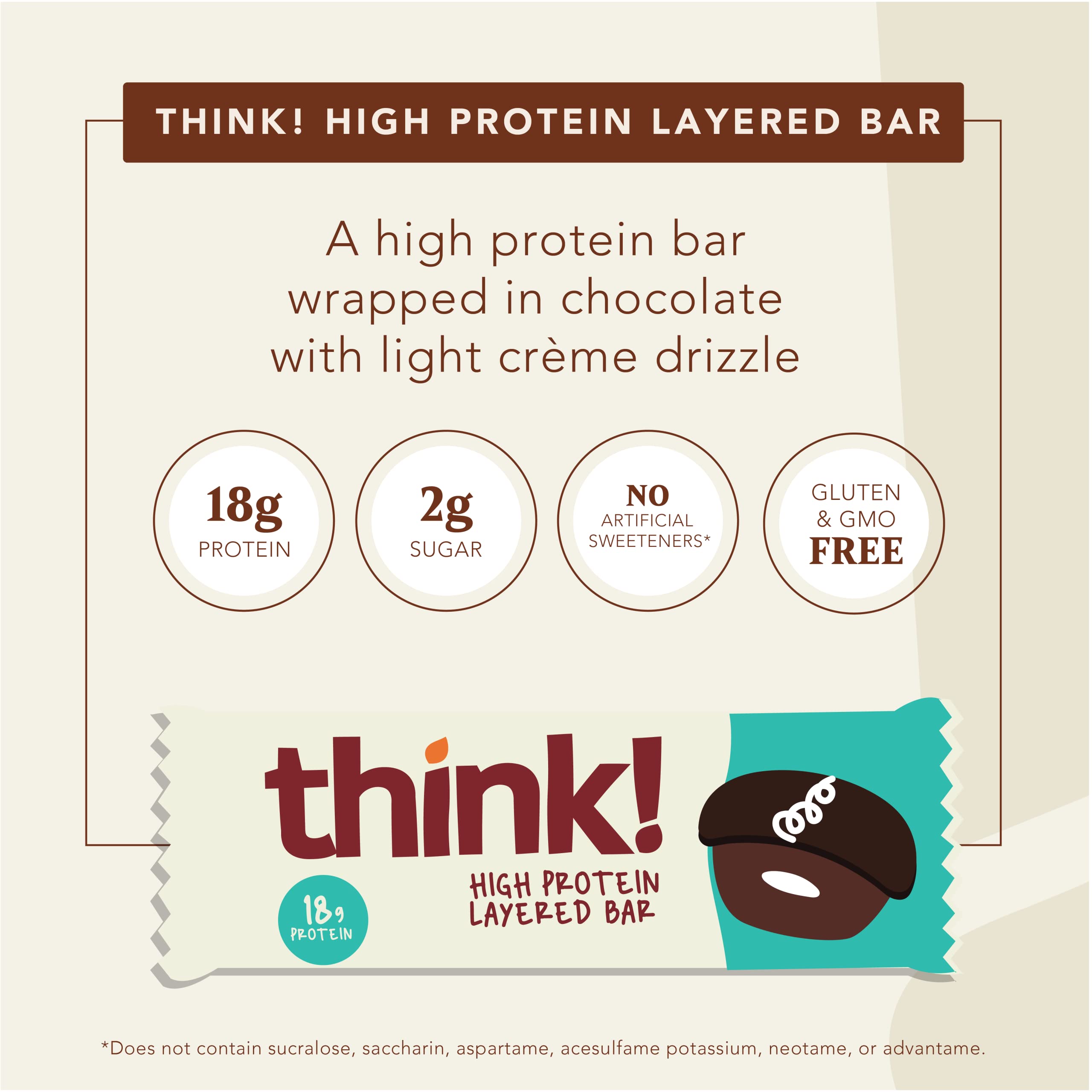 Think! Protein Bars - High Protein Snacks, Gluten Free, Low Sugar Energy Bar with Whey Protein Isolate | Chocolate & Crème Cupcake Flavor | No Artificial Sweeteners | 2.1 Oz (10 Count) | Perfect for Workout Recovery, Office Snacks & Healthy On-the-Go Nutrition