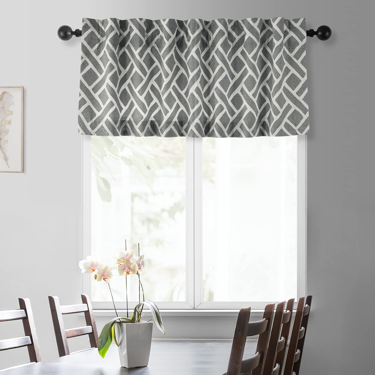 Premium Cotton Martinique Printed Window Valance 50x19 Inches - HPD Half Price Drapes (PRCT-VLD07C-19) in Elegant Grey for Living Room & Bedroom Decor