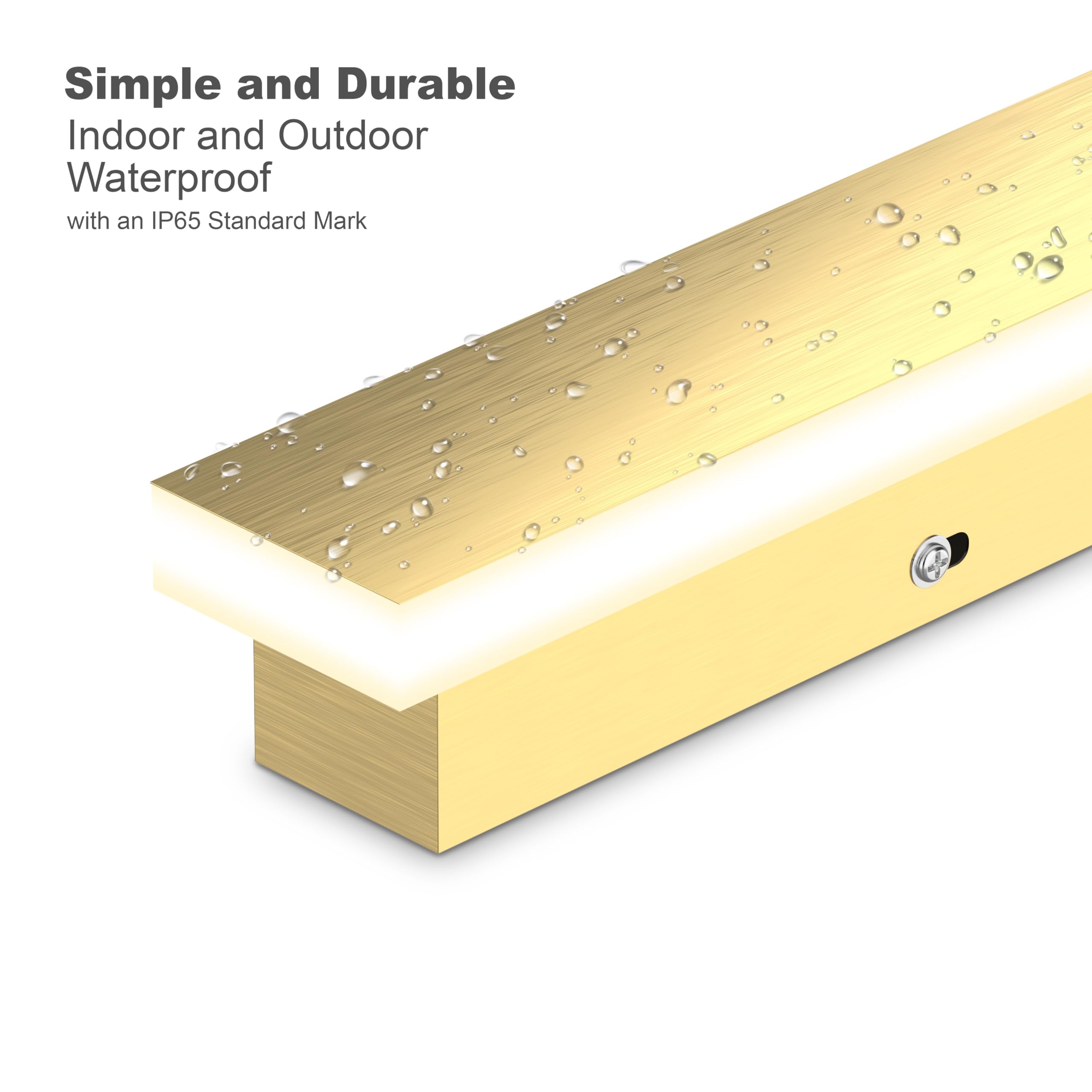 LEEKI 60 Inch Modern Outdoor Wall Light Fixture - Rectangle Exterior Sconce with 45W 3000K Warm White LED - IP65 Waterproof & Rust Resistant - Gold Finish - Perfect for Porch, Patio, Garage and Garden Lighting