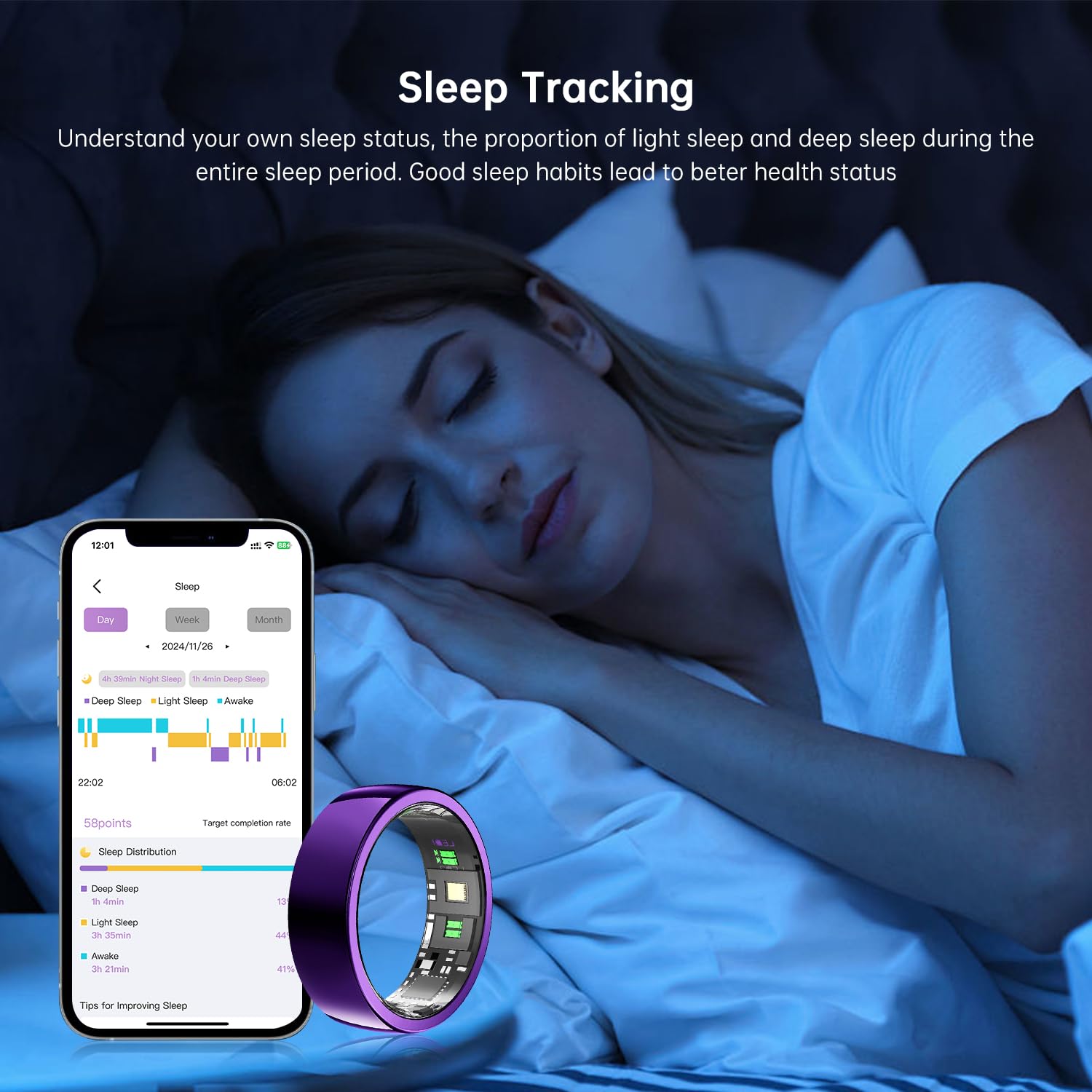 Smart Ring Health Tracker with Heart Rate Monitor, Sleep Tracking & Activity Tracker - Free Subscription Included - Gesture Control for Photos & Videos - Perfect for Fitness Enthusiasts & Busy Professionals