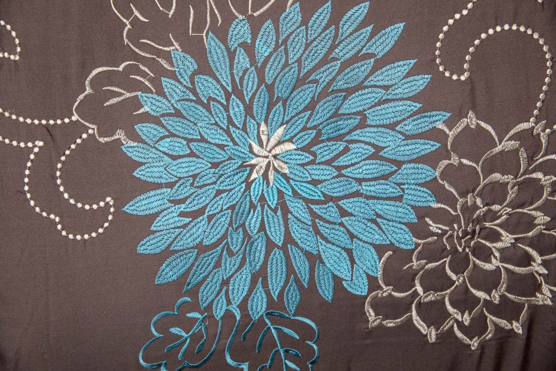 Legacy Decor Floral Striped Comforter Set - Twin, Brown Teal Taupe for Cozy Bedroom Decor