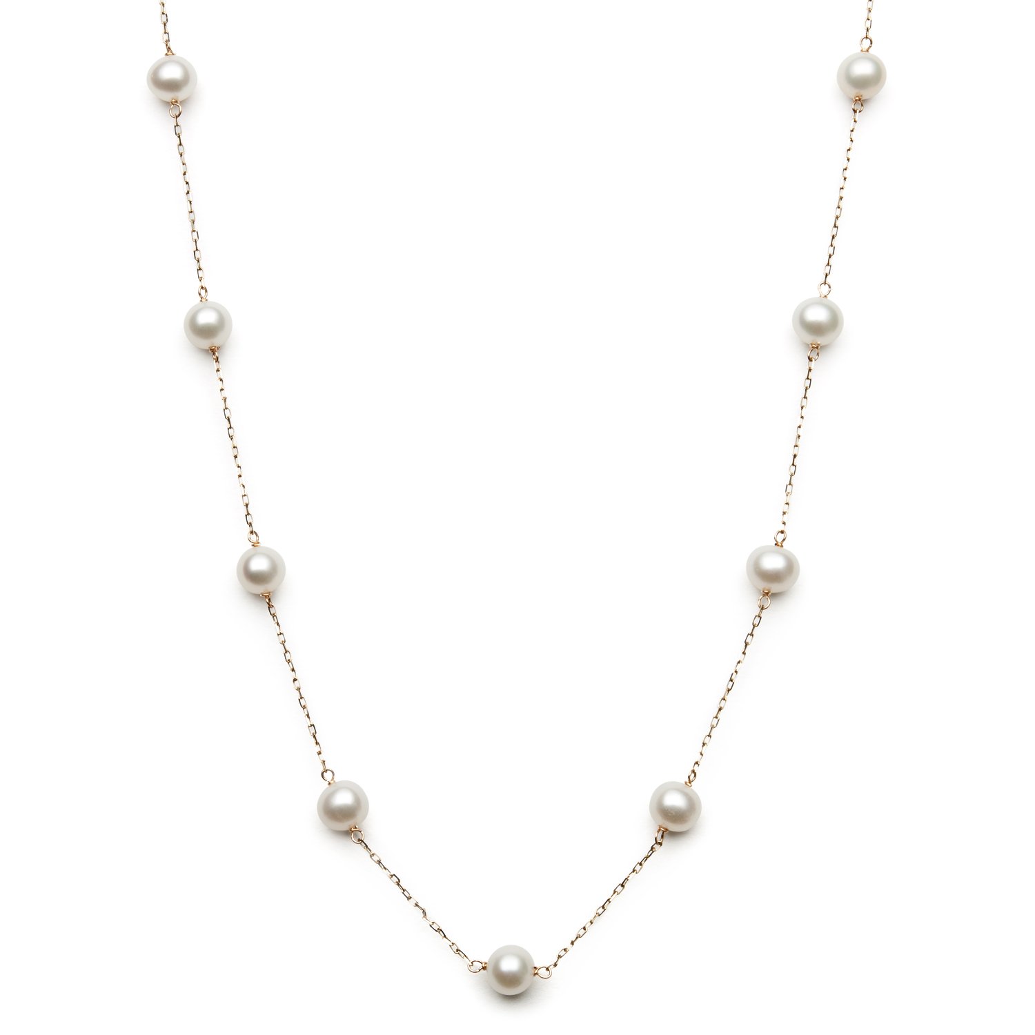 10K Yellow Gold Pearl Necklace - Elegant 18