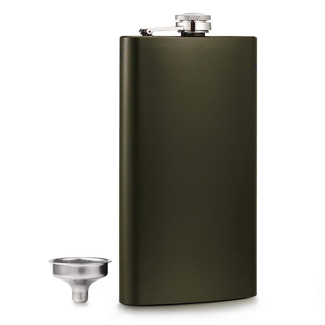 Premium 18/8 Stainless Steel 12oz Silver Hip Flask with Funnel - Leakproof Liquor Flask for Whiskey, Vodka & Bourbon - Perfect for Outdoor Adventures, Camping, Parties & Gifts (Green)